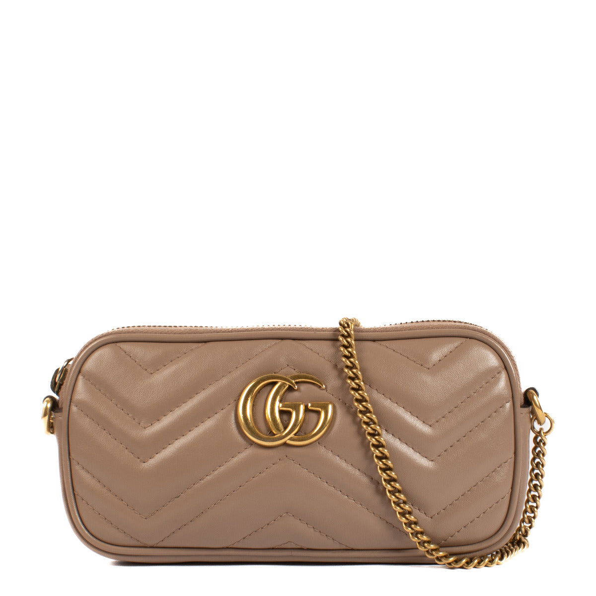 Gucci Nude Calfskin Matelasse Mini GG Marmont Crossbody Bag