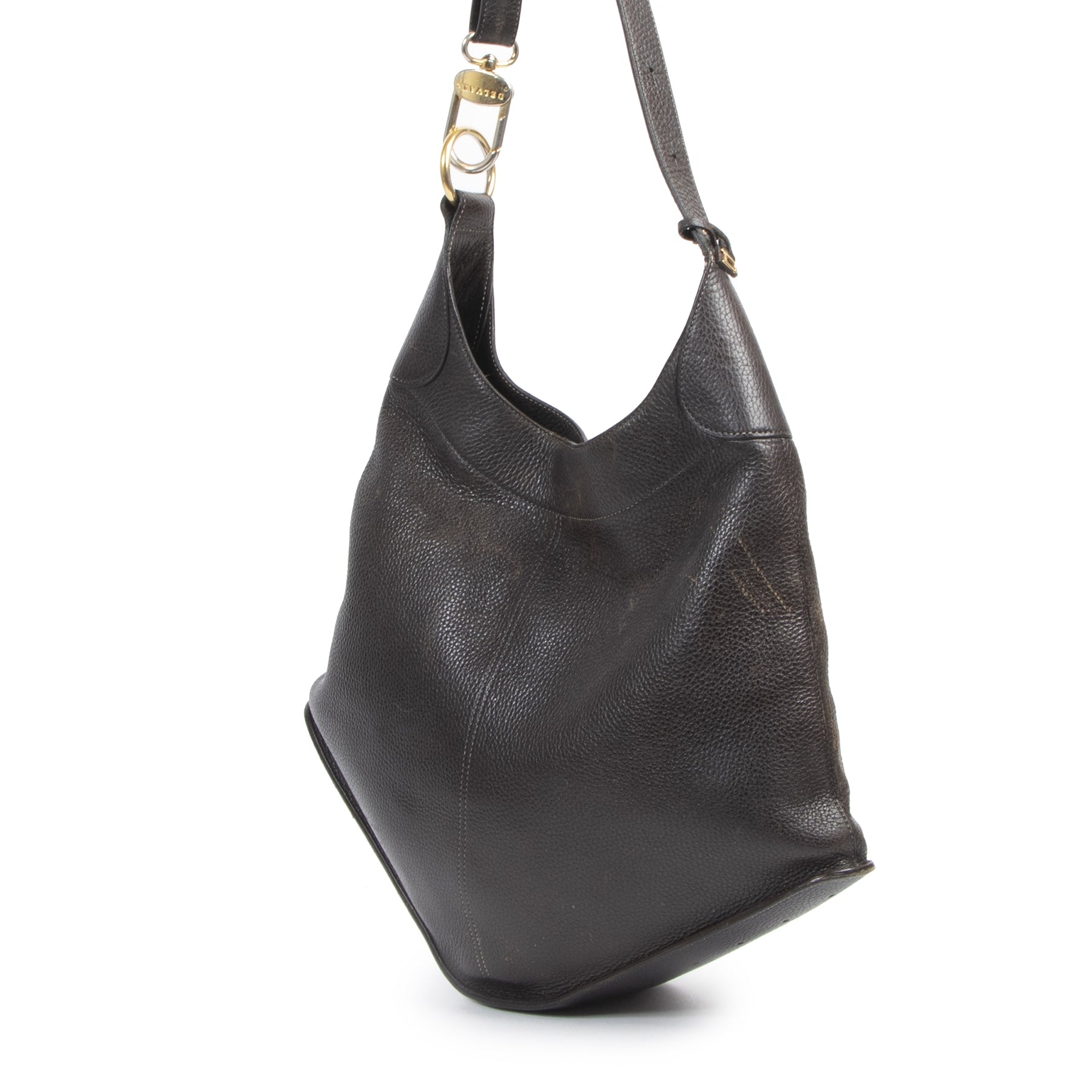 Authentieke Tweedehands Delvaux Brown Satan Shoulder Bag juiste prijs veilig online shoppen luxe merken webshop winkelen Antwerpen België mode fashion
