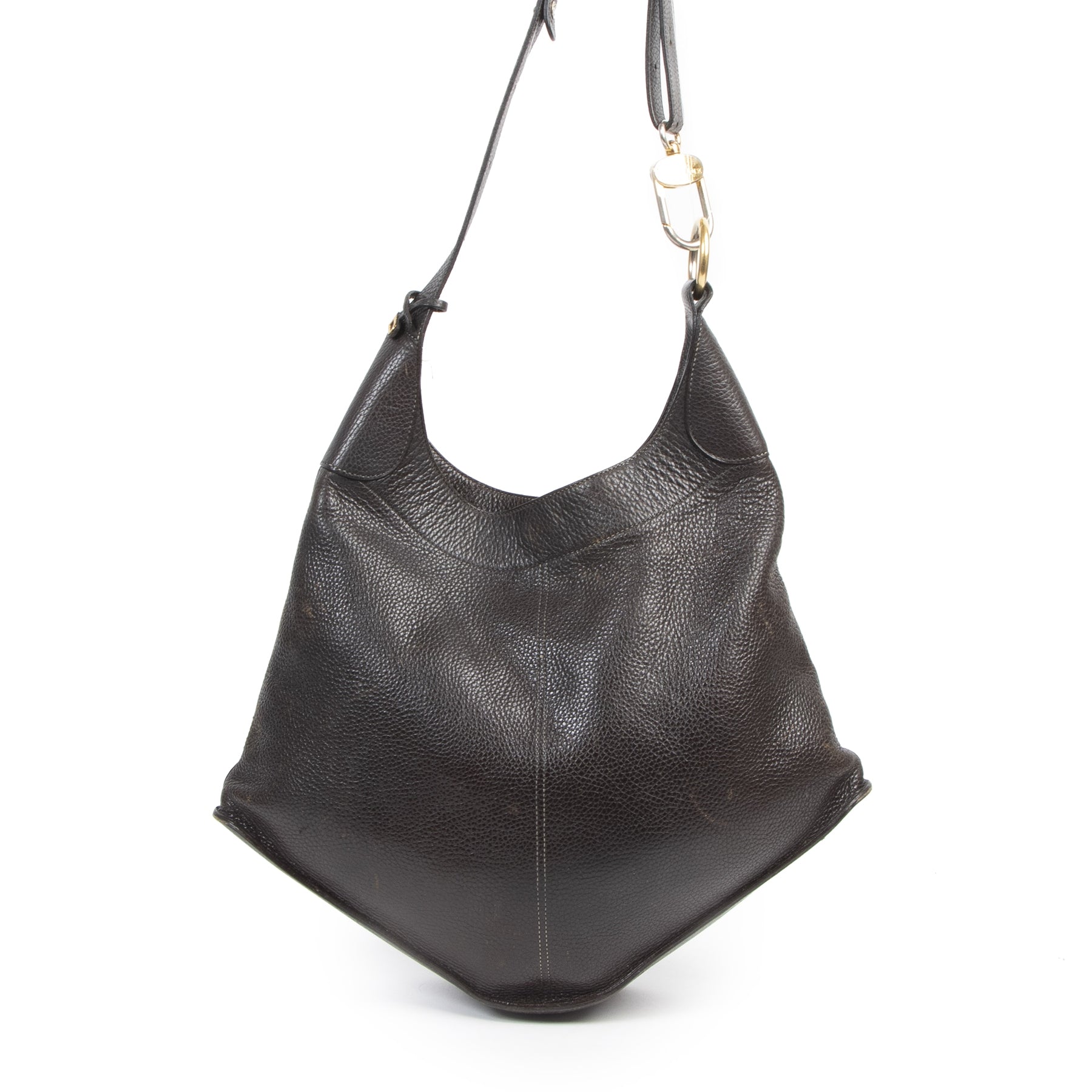 Authentieke Tweedehands Delvaux Brown Satan Shoulder Bag juiste prijs veilig online shoppen luxe merken webshop winkelen Antwerpen België mode fashion
