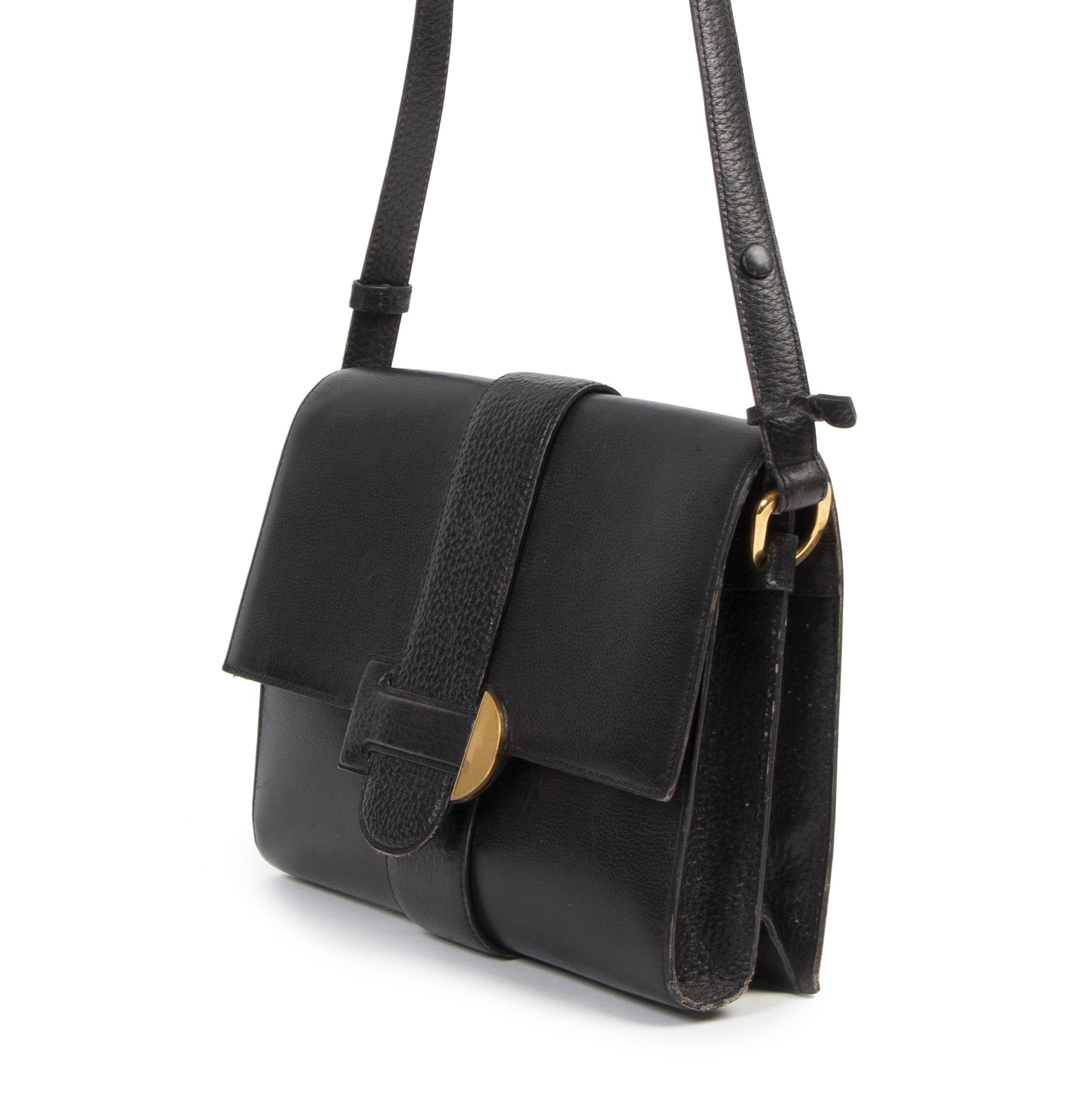 Authentieke Tweedehands Delvaux Buckle Navy Crossbody Bag juiste prijs veilig online shoppen luxe merken webshop winkelen Antwerpen België mode fashion