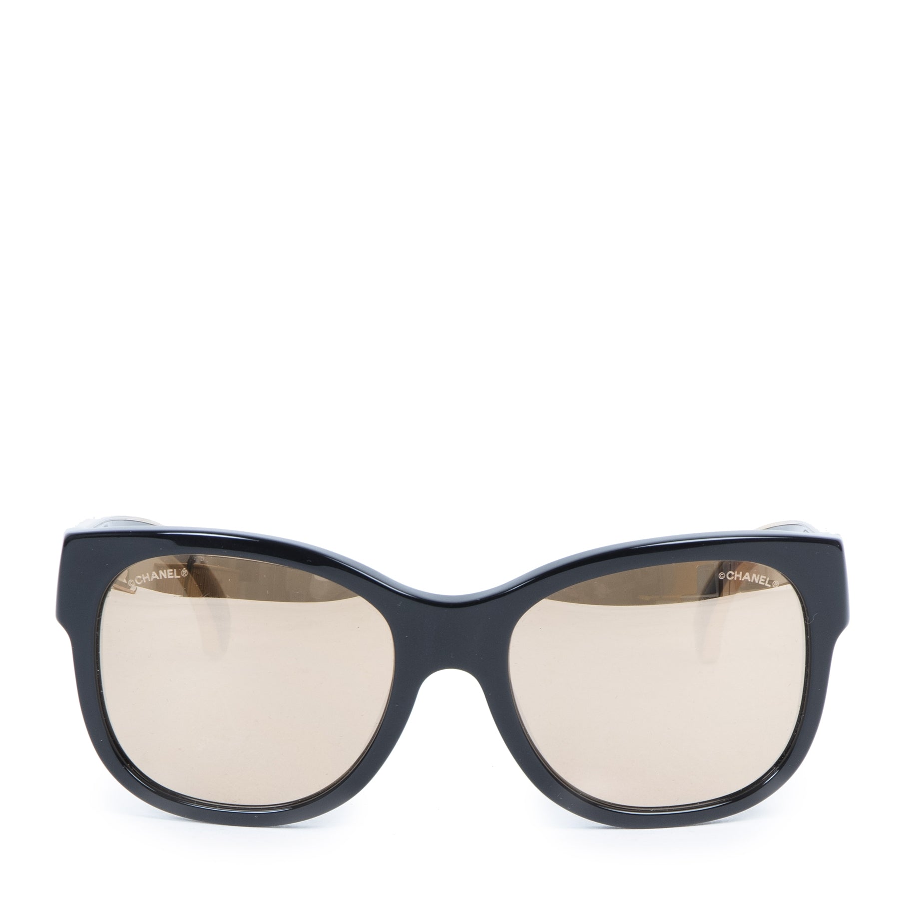 Authentieke Tweedehands Chanel Black Gold CC Sunglasses juiste prijs veilig online shoppen luxe merken webshop winkelen Antwerpen België mode fashion