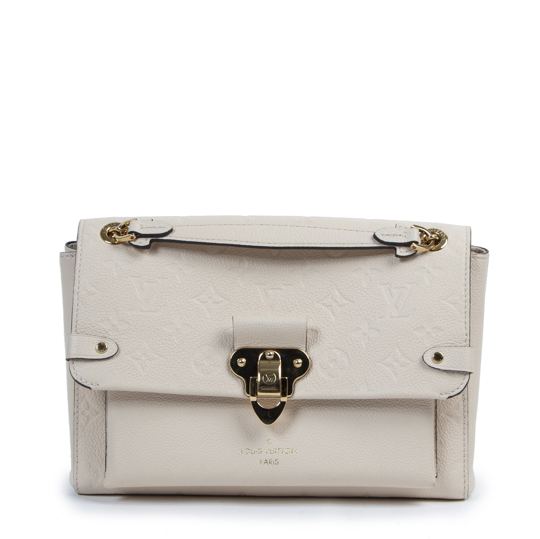 Authentieke Tweedehands Louis Vuitton Cream Monogram Empreinte Vavin Bag juiste prijs veilig online shoppen luxe merken webshop winkelen Antwerpen België mode fashion