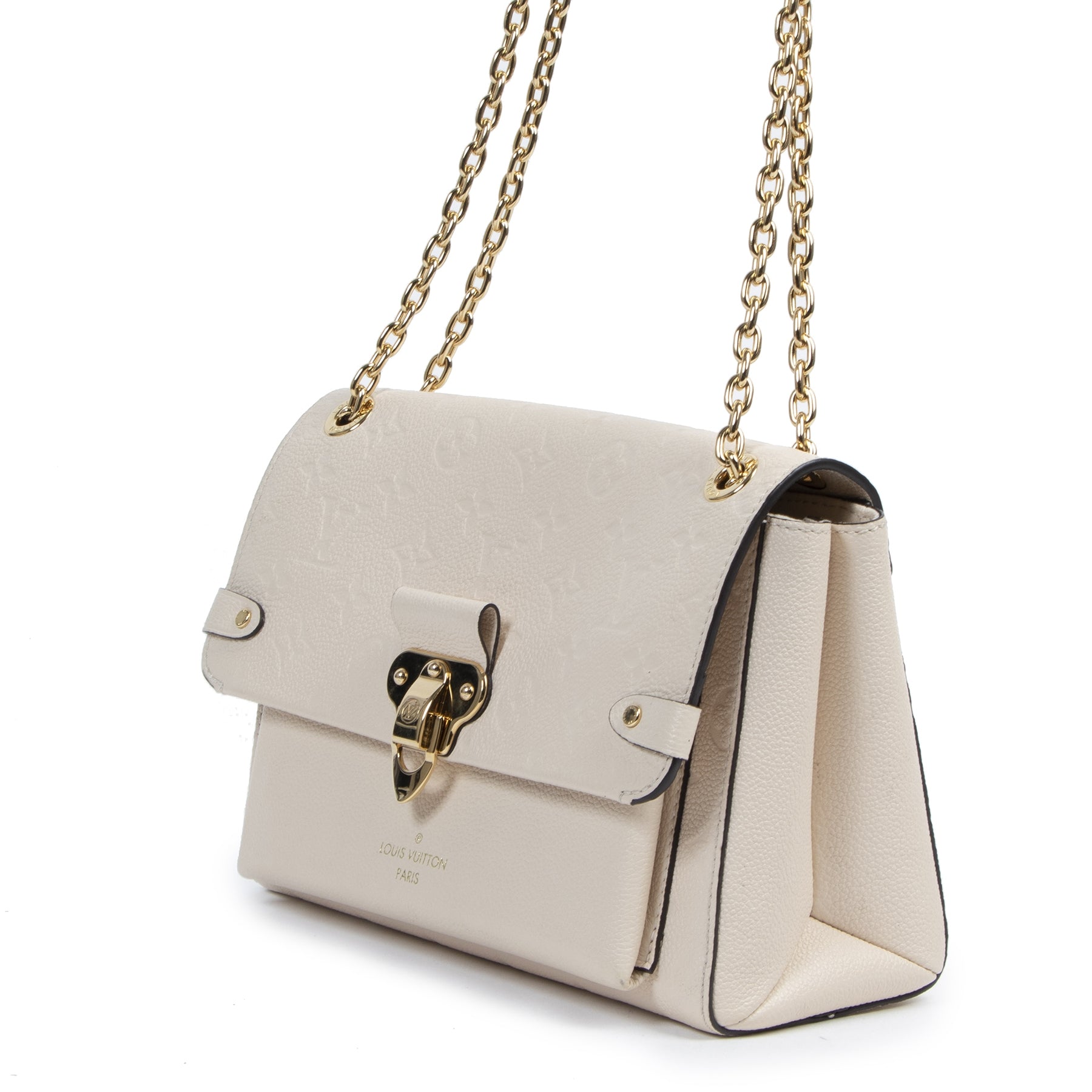Authentieke Tweedehands Louis Vuitton Cream Monogram Empreinte Vavin Bag juiste prijs veilig online shoppen luxe merken webshop winkelen Antwerpen België mode fashion