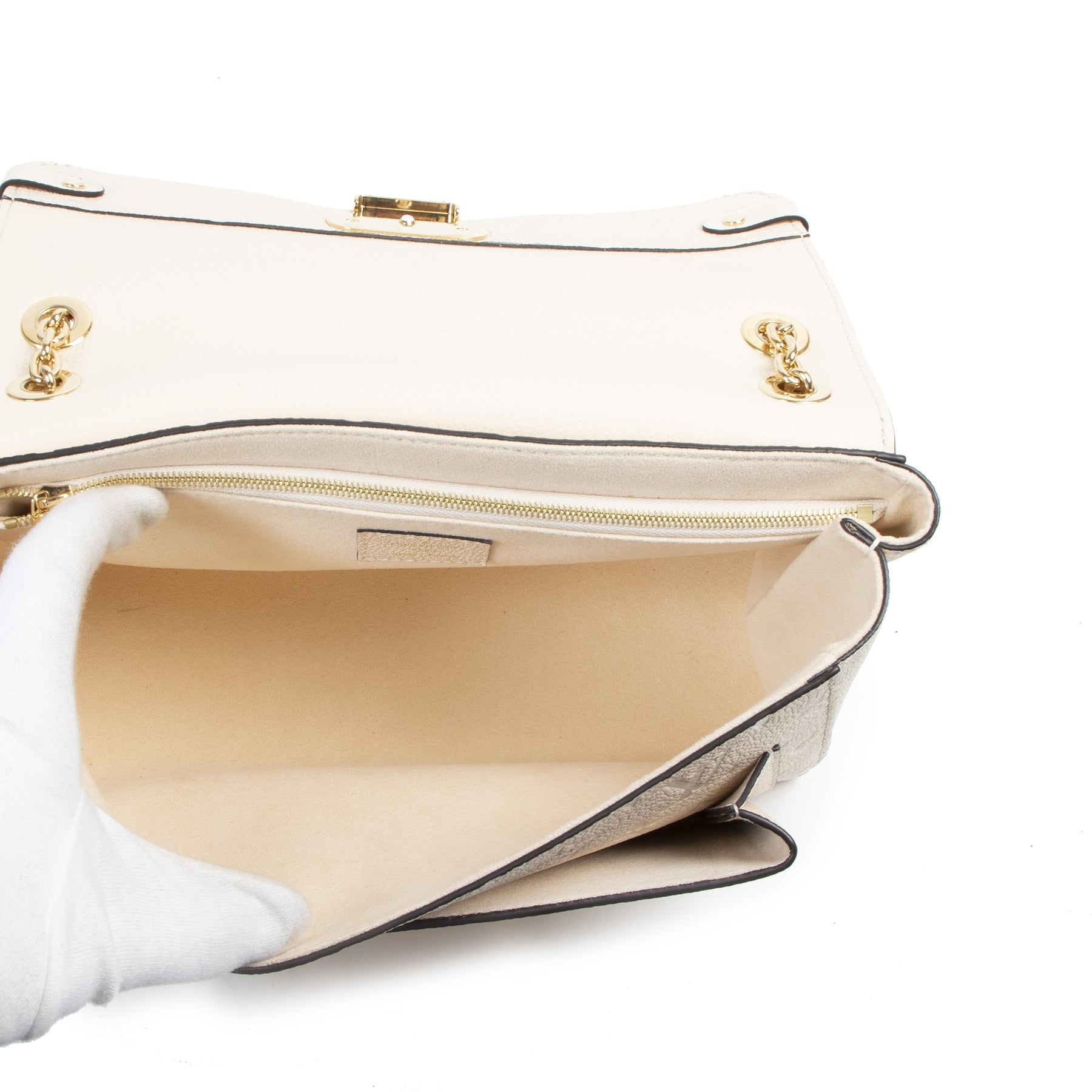 Authentic secondhand Louis Vuitton Cream Monogram Empreinte Vavin Bag designer bags fashion luxury vintage webshop safe secure online shopping