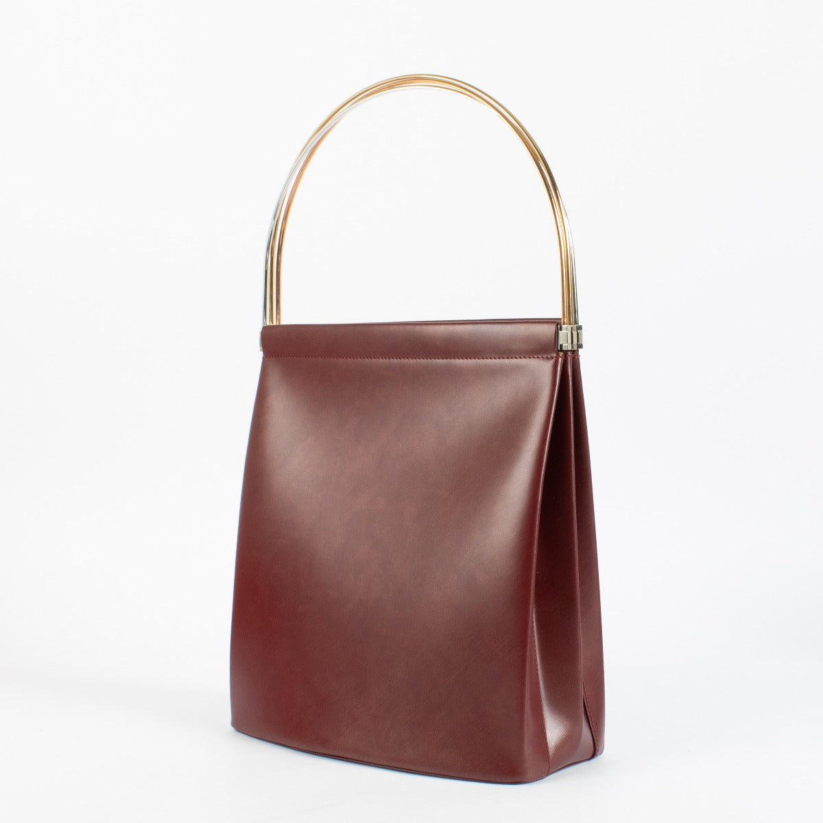 Authentic Cartier Burgundy Trinity Bag with gold handle at Labellov.com