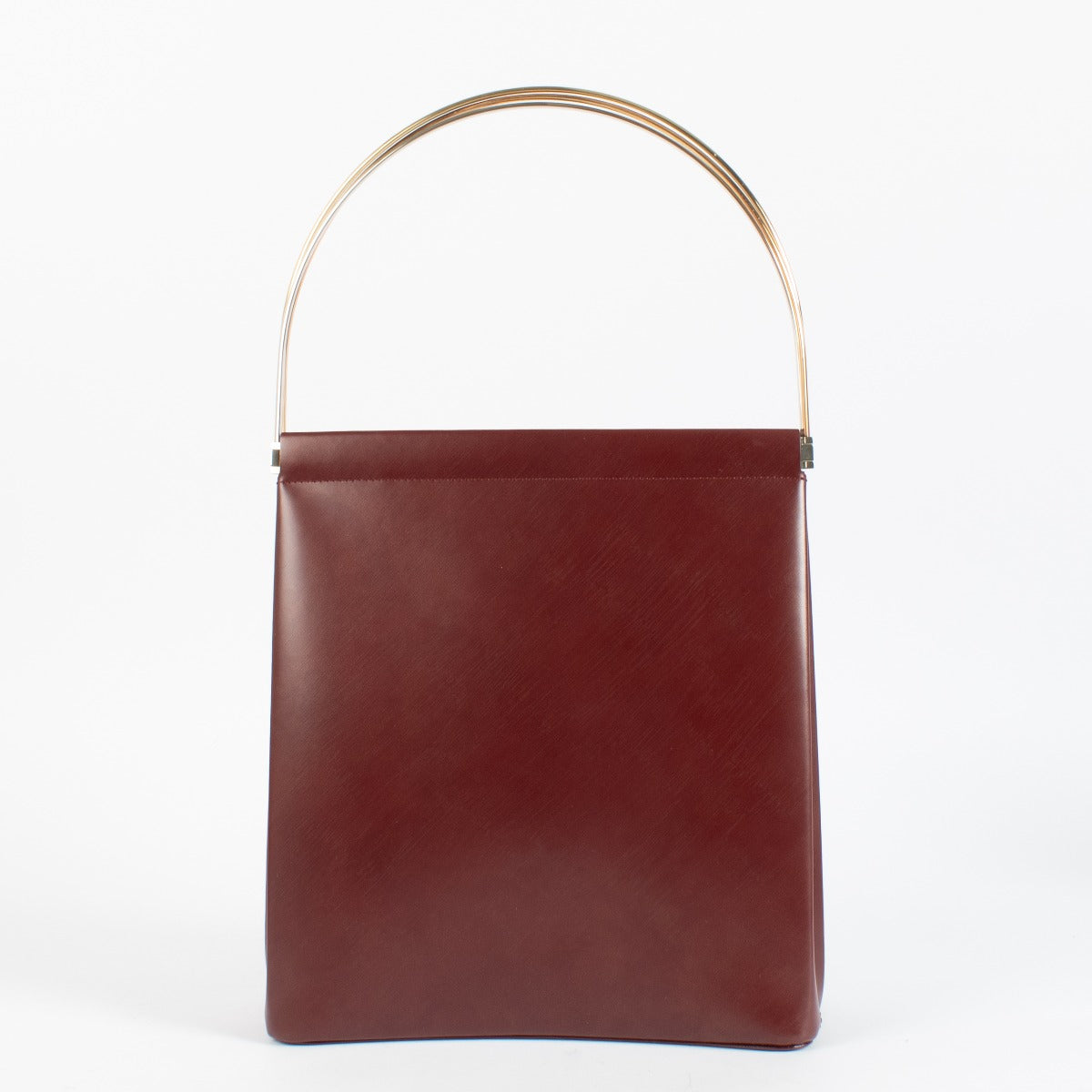 Authentic Cartier Burgundy Trinity Bag with gold handle at Labellov.com