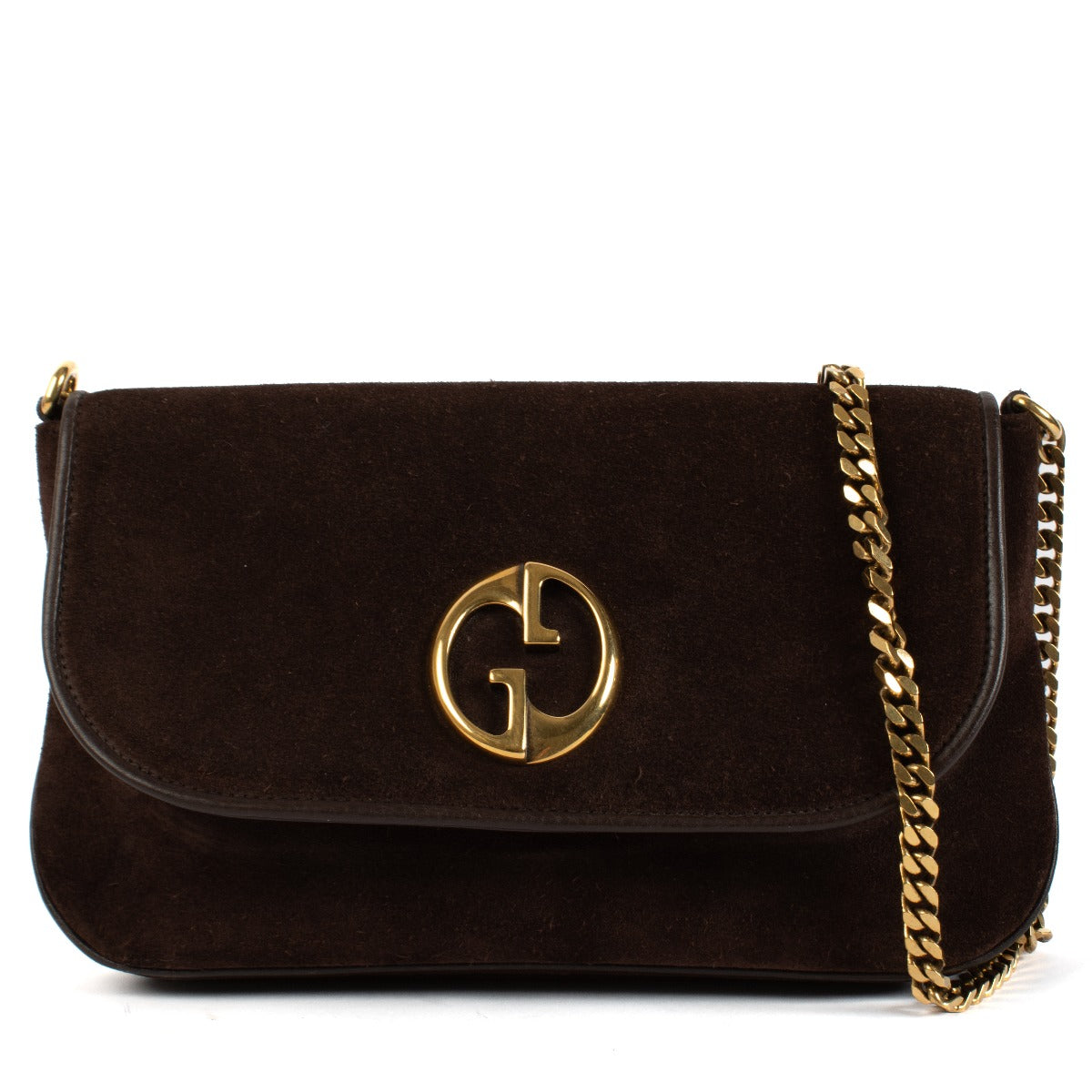 Shop safe online at Labellov in Antwerp, Brussels and Knokke this 100% authentic second hand Gucci Brown Suede 1973 Medium Shoulder Bag