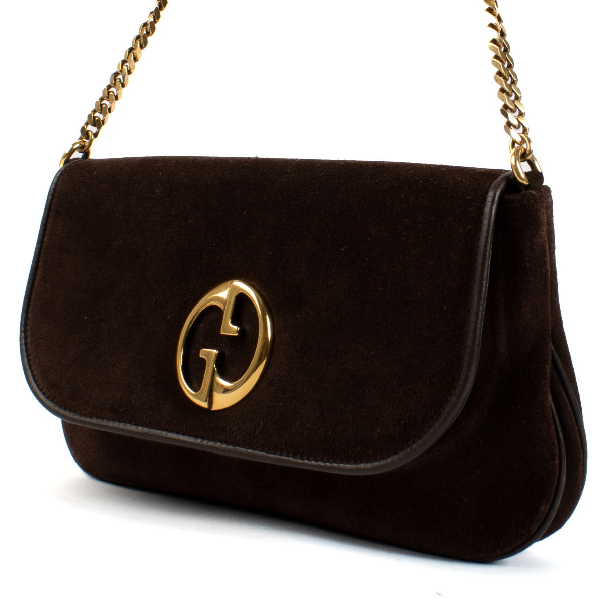 Shop safe online at Labellov in Antwerp, Brussels and Knokke this 100% authentic second hand Gucci Brown Suede 1973 Medium Shoulder Bag