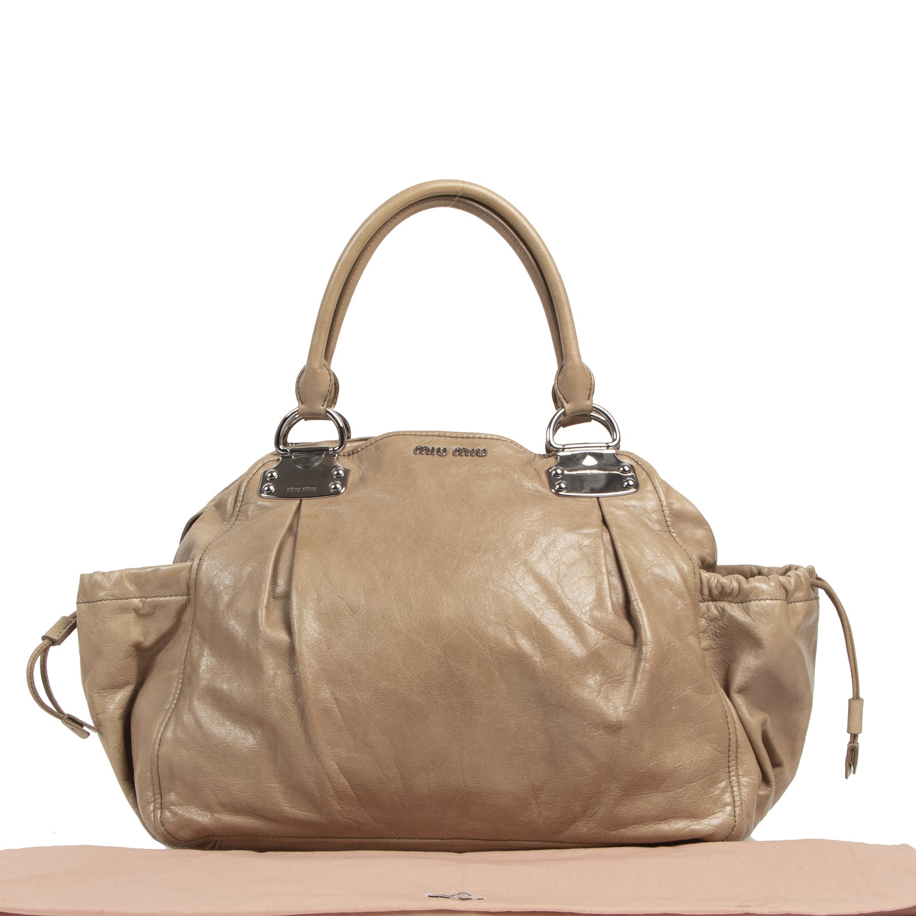 Authentieke tweedehands vintage Miu Miu Large Beige Shopping Bag koop online webshop LabelLOV