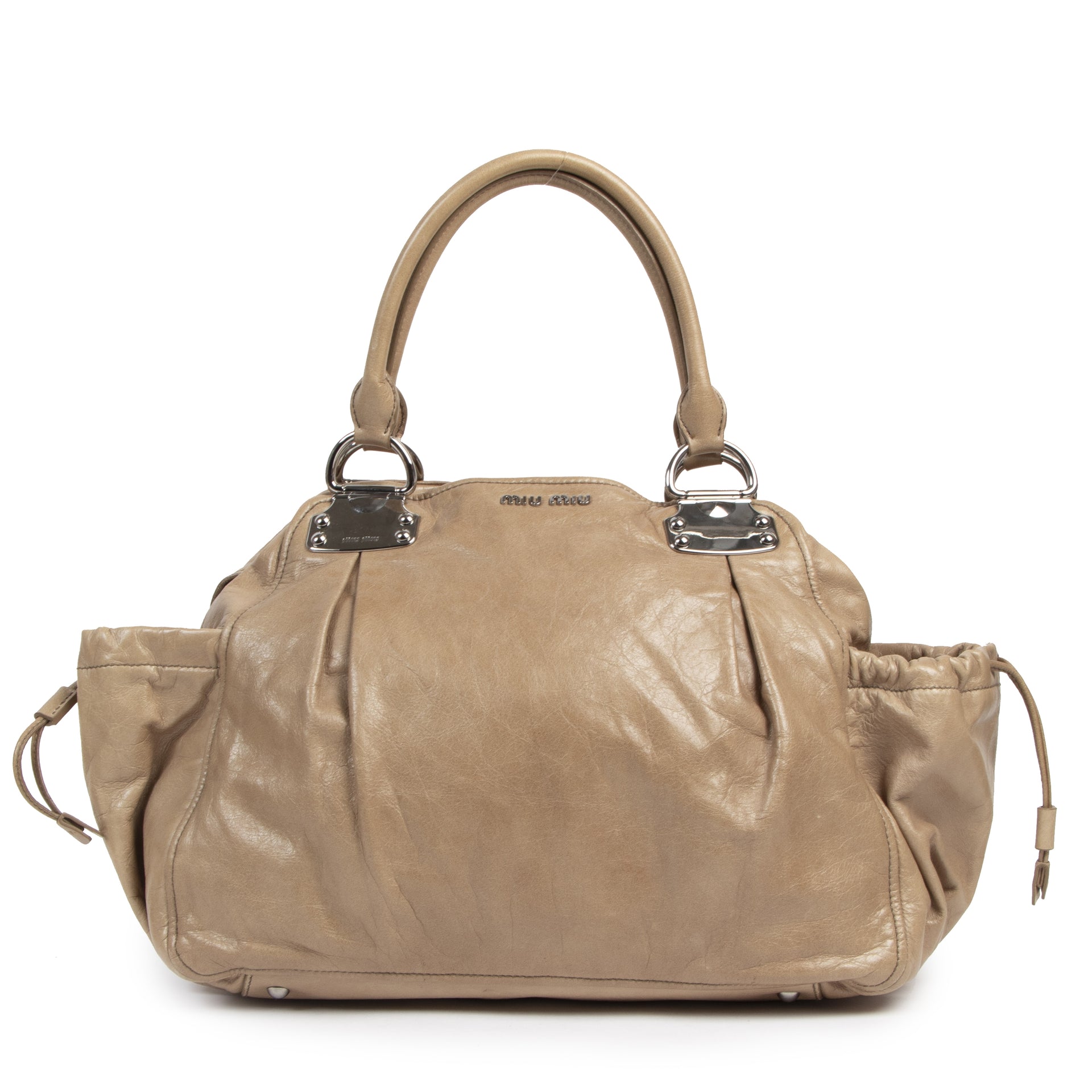 Authentic second-hand vintage Miu Miu Large Beige Shopping Bag buy online webshop LabelLOV