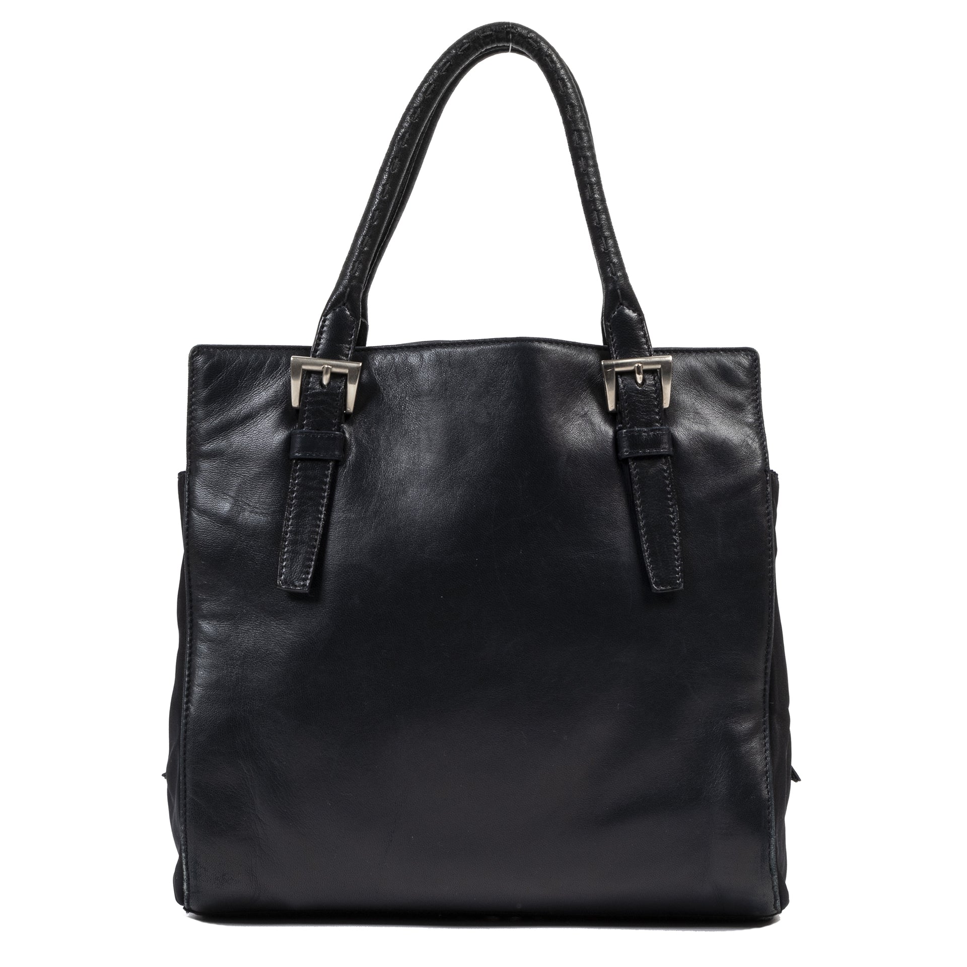 Authentic secondhand Prada Black Leather Square Top Hande Bag luxury vintage webshop fashion safe secure online shopping