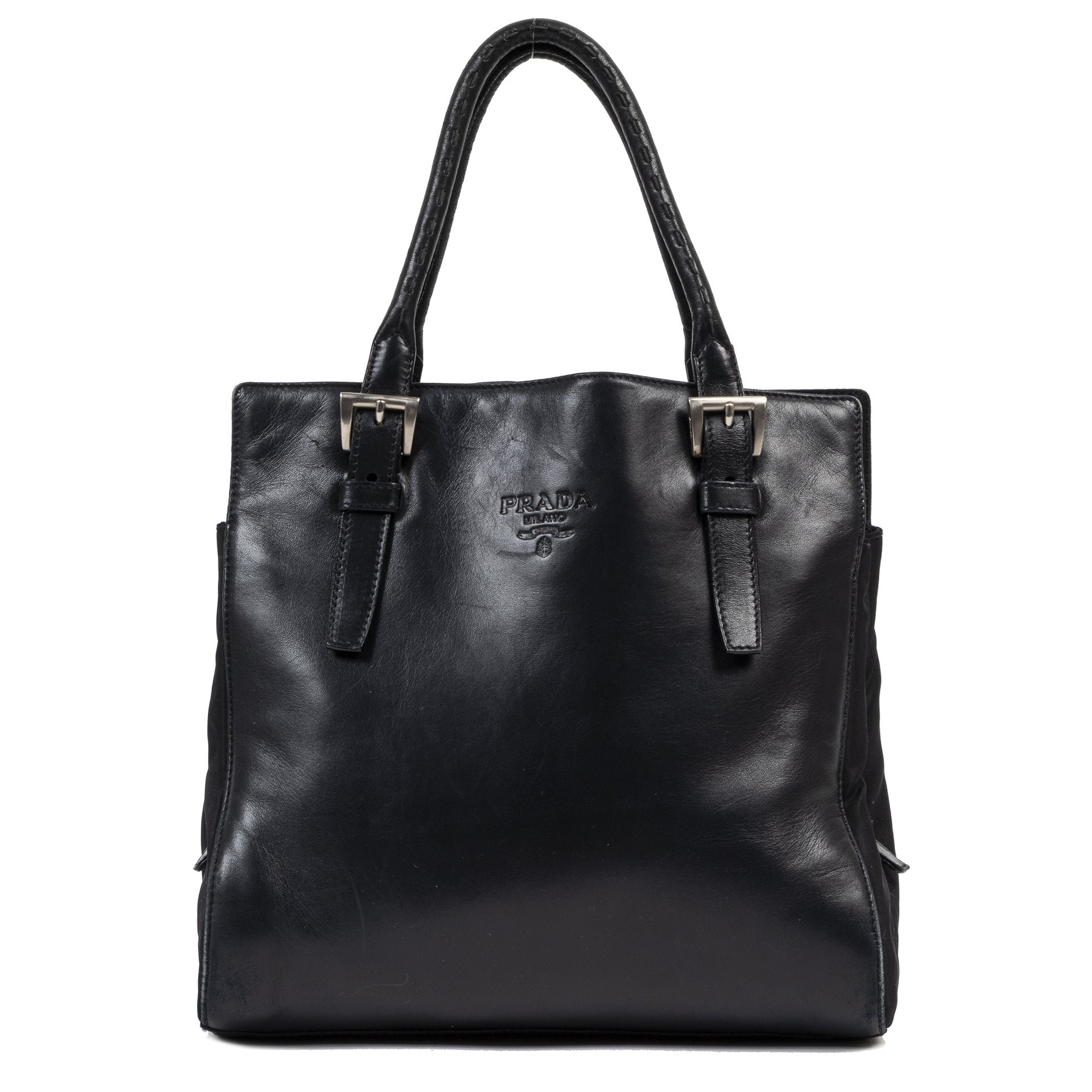 Authentic secondhand Prada Black Leather Square Top Hande Bag luxury vintage webshop fashion safe secure online shopping