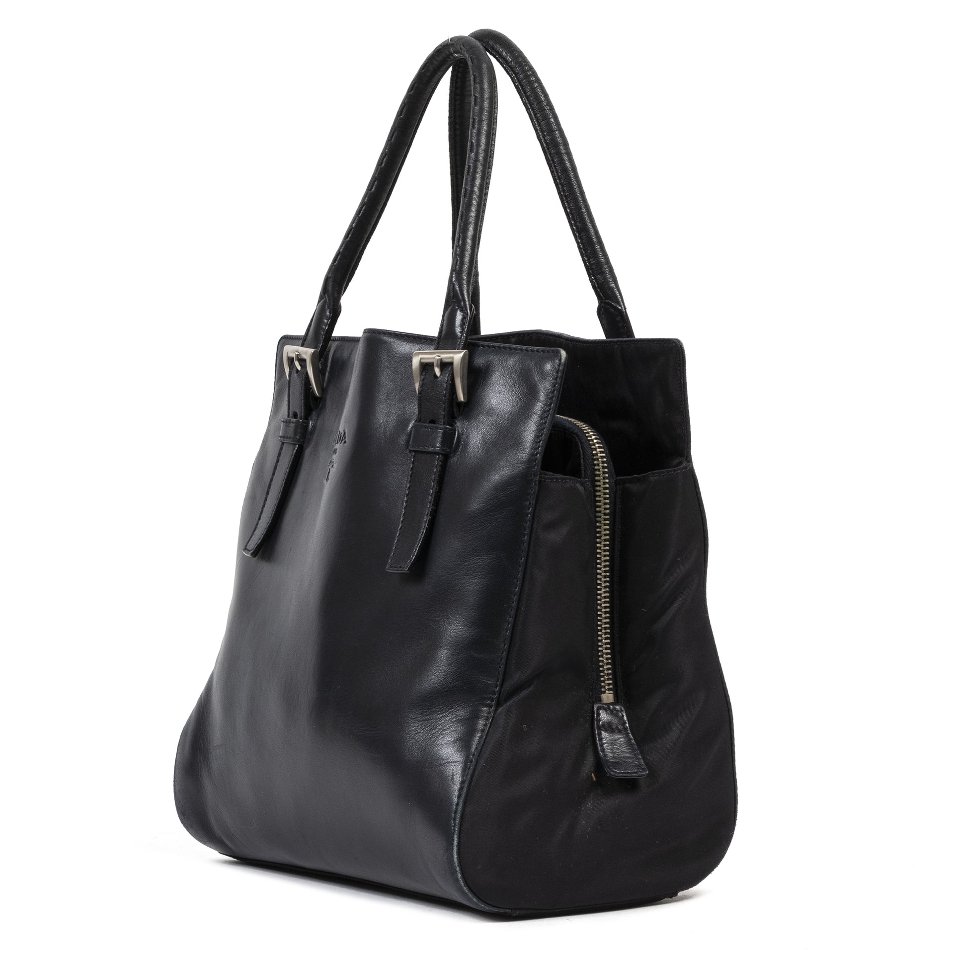 Authentic secondhand Prada Black Leather Square Top Hande Bag luxury vintage webshop fashion safe secure online shopping