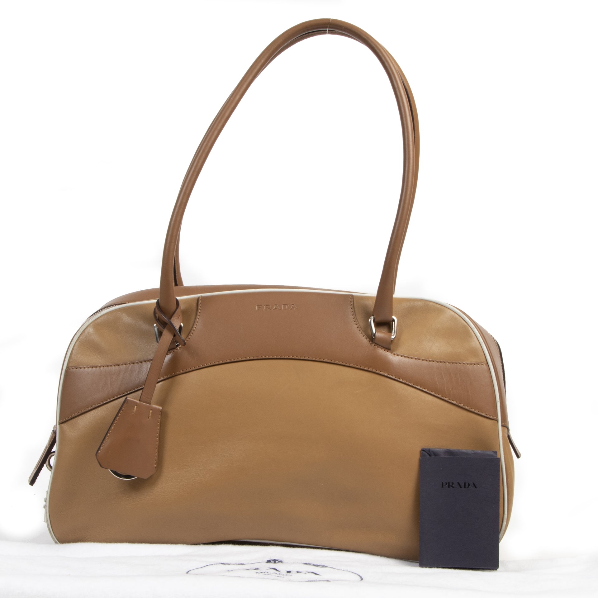 Prada Toffee Leather Bowling Shoulder Bag