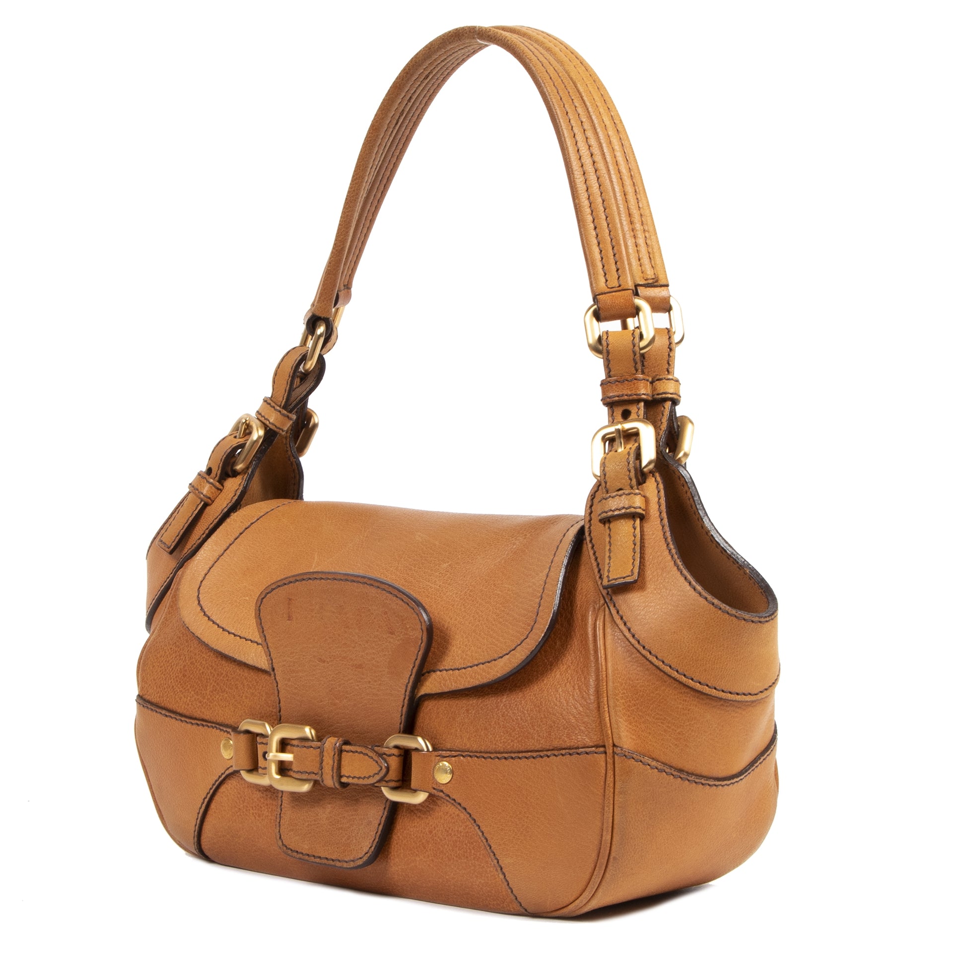 Koop en verkoop uw authentieke designer Prada Cognac Leather Shoulder Bag aan de beste prijs