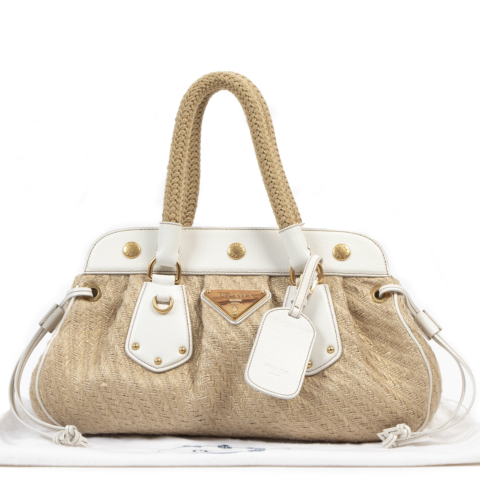 Authentic secondhand Prada Jute Frame Beige Satchel Bag luxury vintage webshop fashion safe secure online shopping