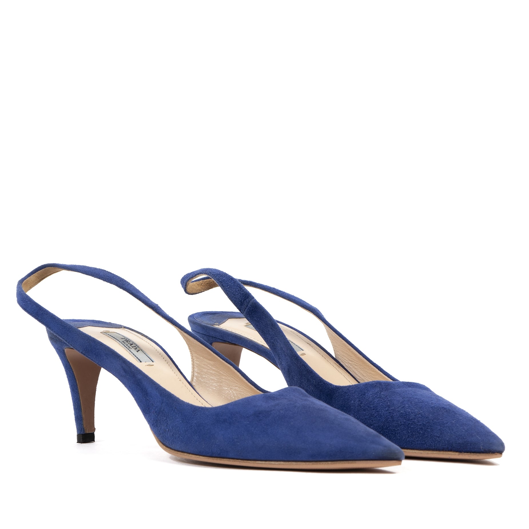Buy and sell your authentic designer Prada Lake Blue 65 Suede Slingback Pumps