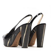 Authentic second-hand vintage Prada Patent Leather Wood Heel Slingback Platforms buy online webshop LabelLOV