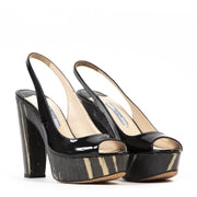 Authentic second-hand vintage Prada Patent Leather Wood Heel Slingback Platforms buy online webshop LabelLOV