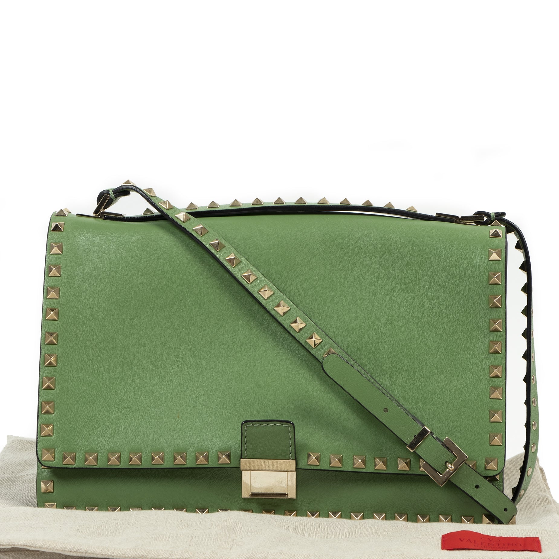 Authentieke tweedehands vintage Valentino Mint Green Rockstud Crossbody Bag koop online webshop LabelLOV