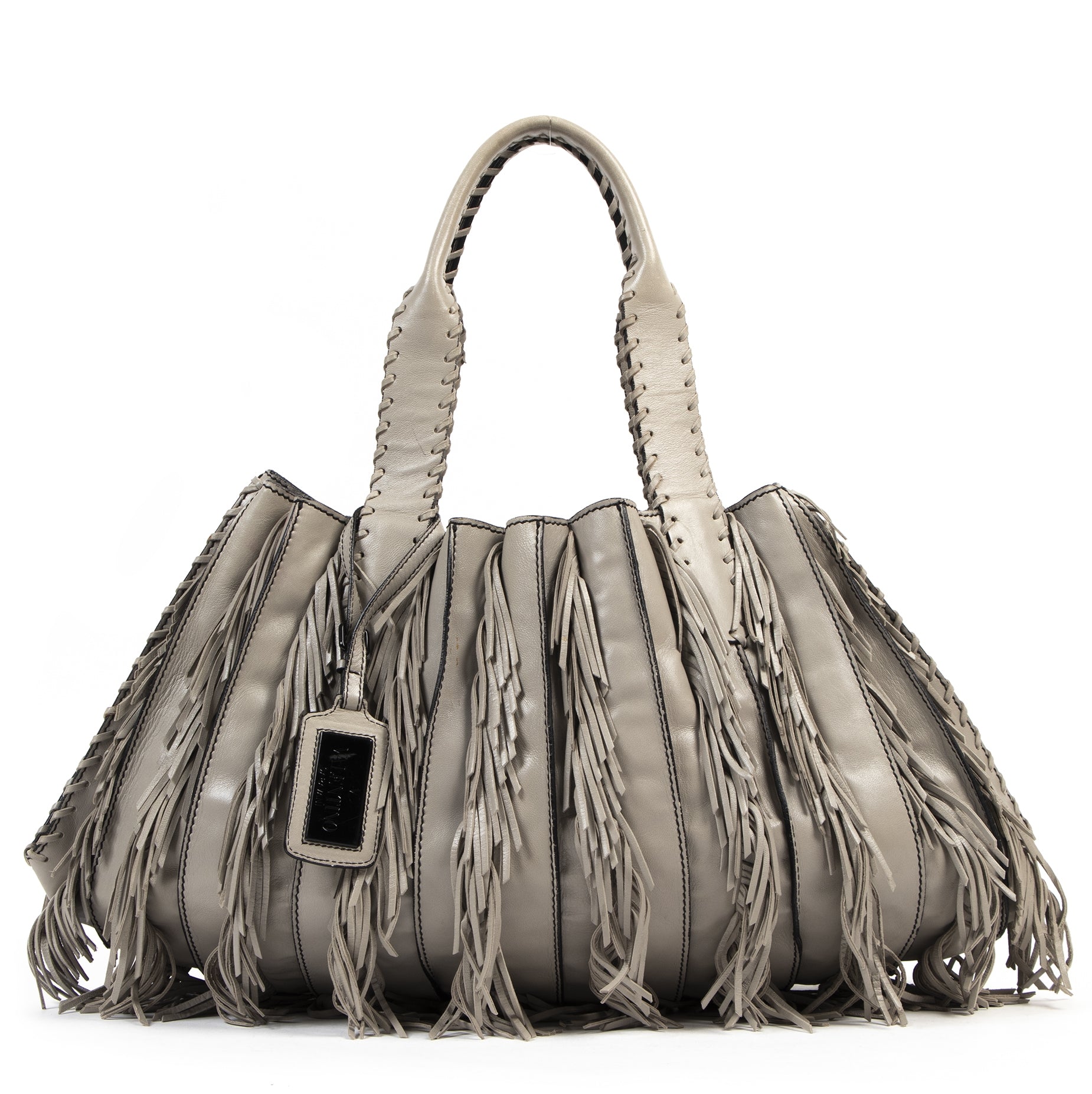 Authentic secondhand Valentino Grey Fringe Shoulder Bag designer bags fashion luxury vintage webshop safe secure online shopping