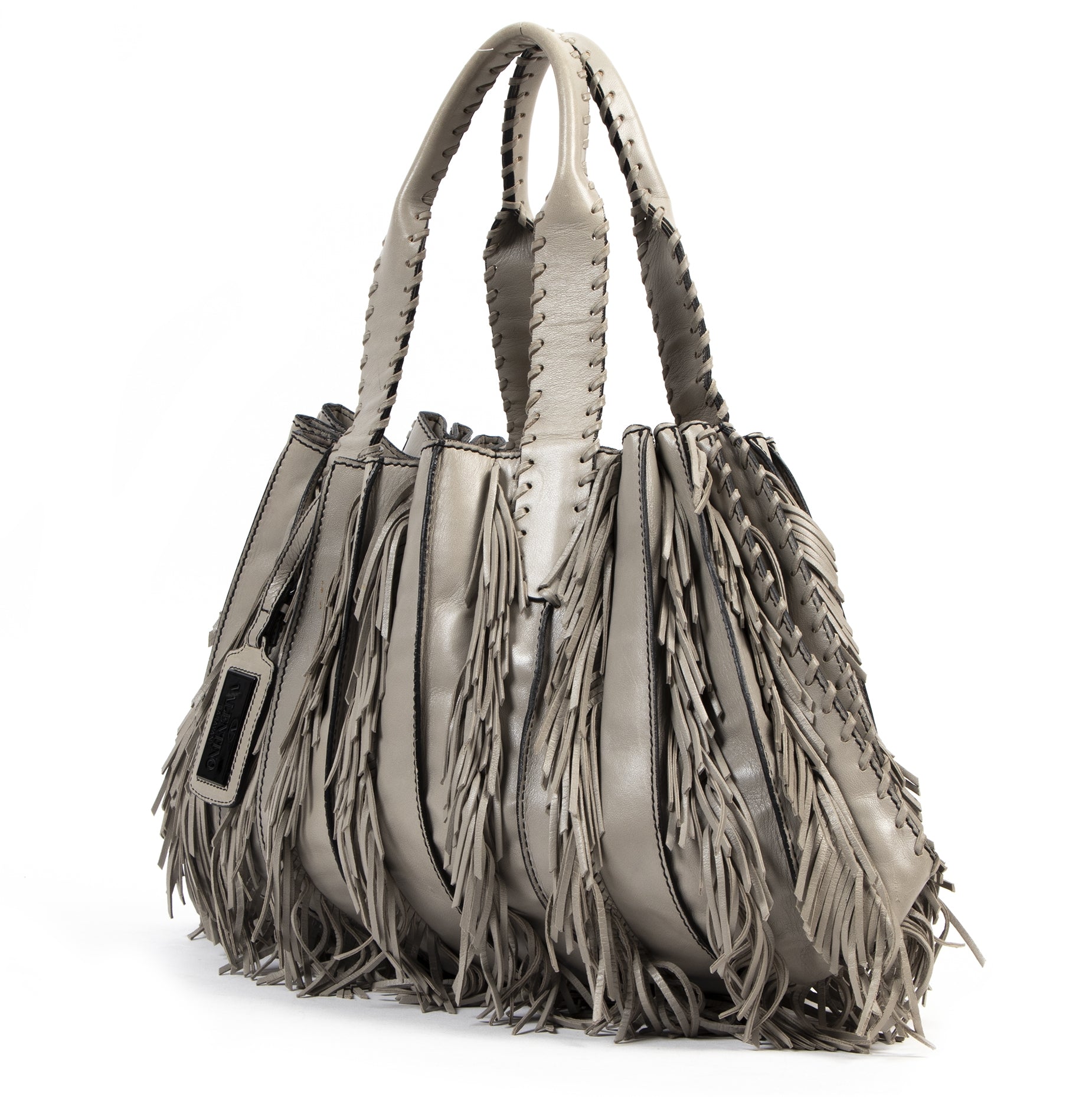 Authentic secondhand Valentino Grey Fringe Shoulder Bag designer bags fashion luxury vintage webshop safe secure online shopping