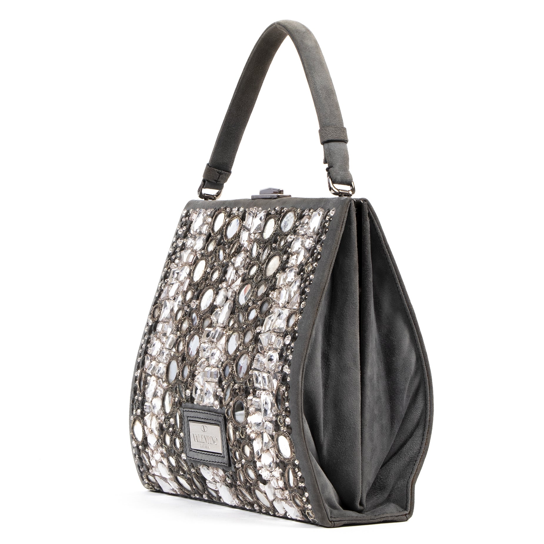 Authentieke Tweedehands Valentino Grey Embellished Tote Bag juiste prijs veilig online shoppen luxe merken webshop winkelen Antwerpen België mode fashion