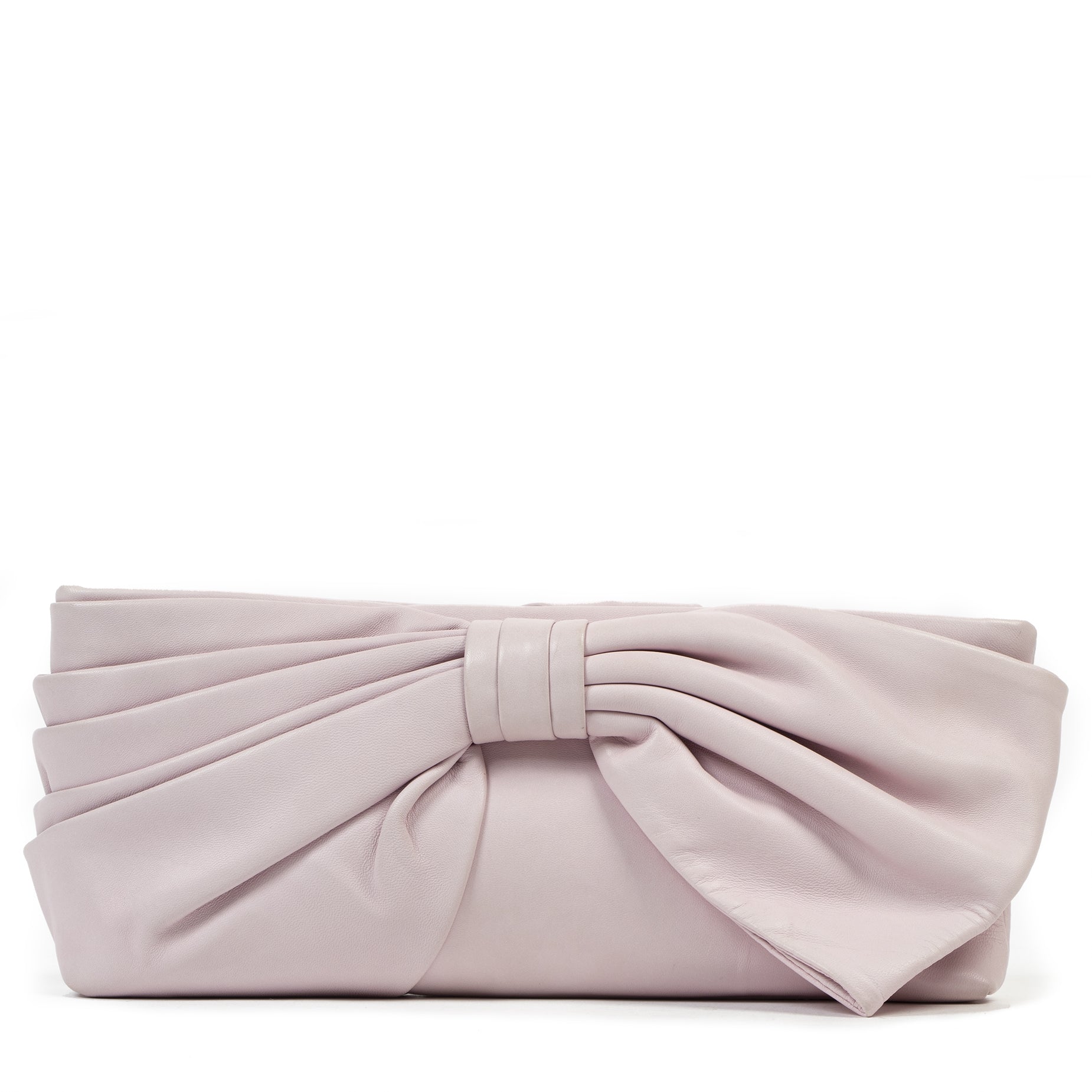 Authentic second-hand vintage Valentino Pastel Pink Bow Leather Clutch buy online webshop LabelLOV