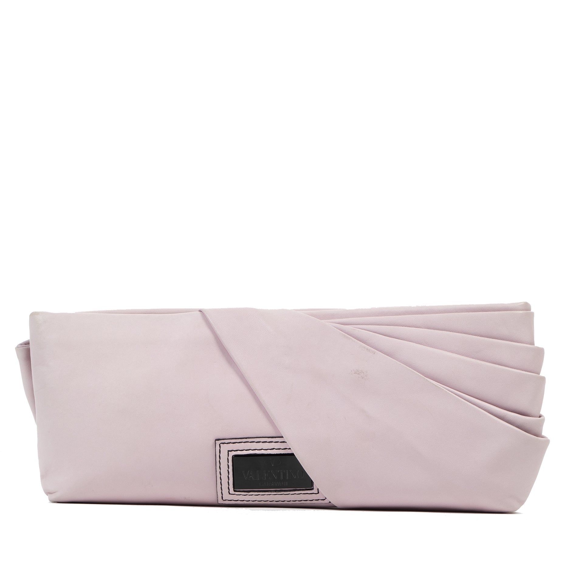 Authentic second-hand vintage Valentino Pastel Pink Bow Leather Clutch buy online webshop LabelLOV
