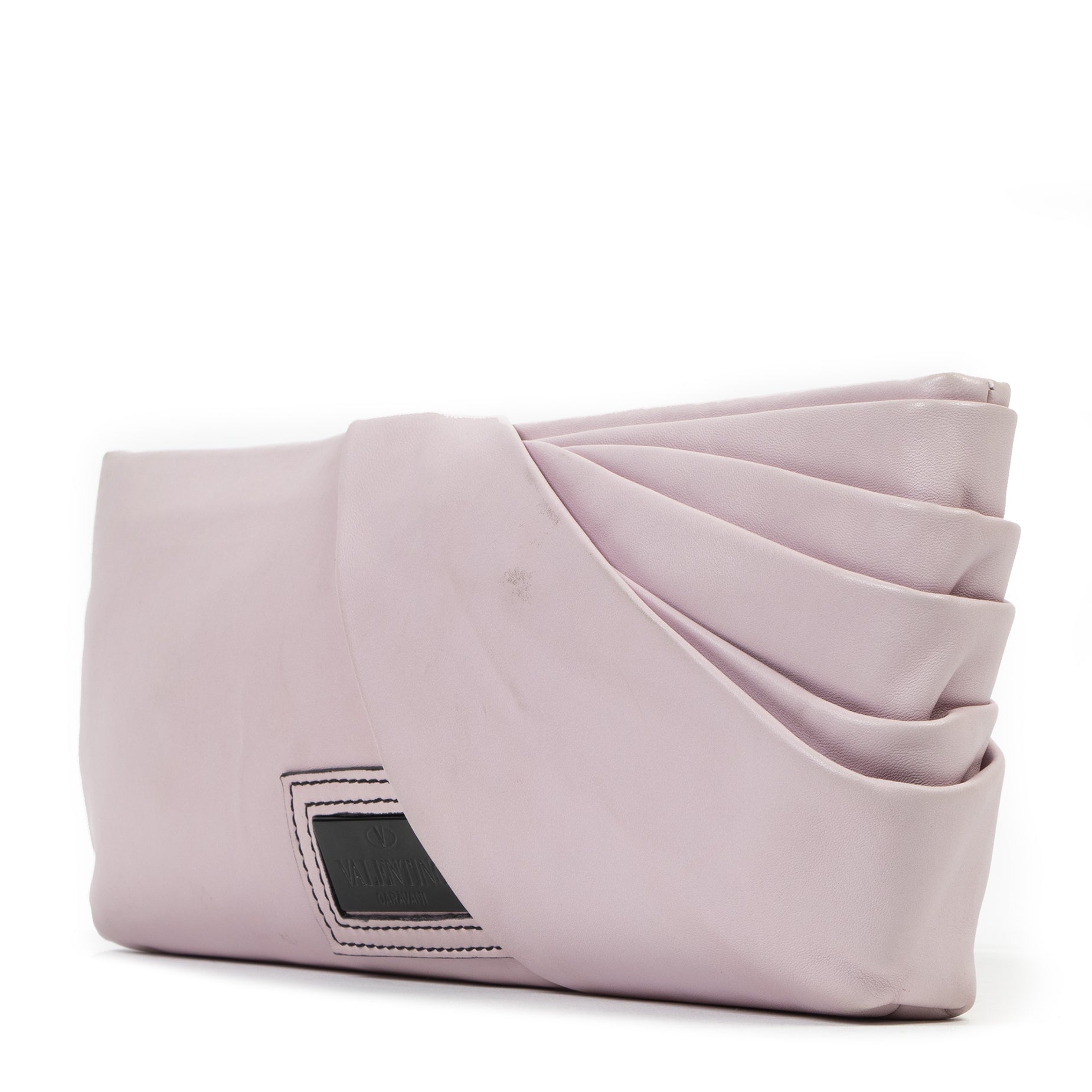 Authentieke tweedehands vintage Valentino Pastel Pink Bow Leather Clutch koop online webshop LabelLOV