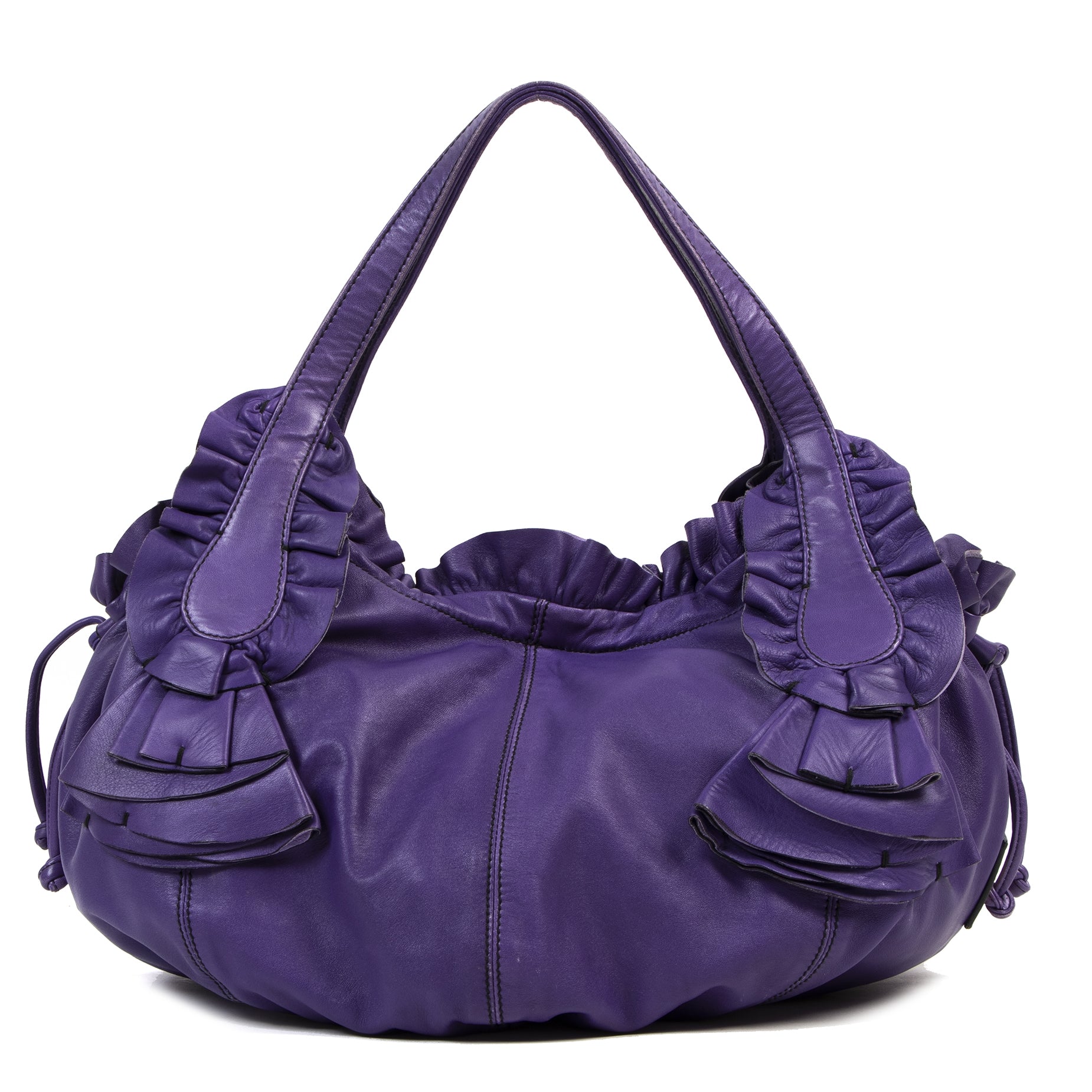 Authentieke Tweedehands Valentino Purple Leather Hobo Shoulder Bag juiste prijs veilig online shoppen luxe merken webshop winkelen Antwerpen België mode fashion