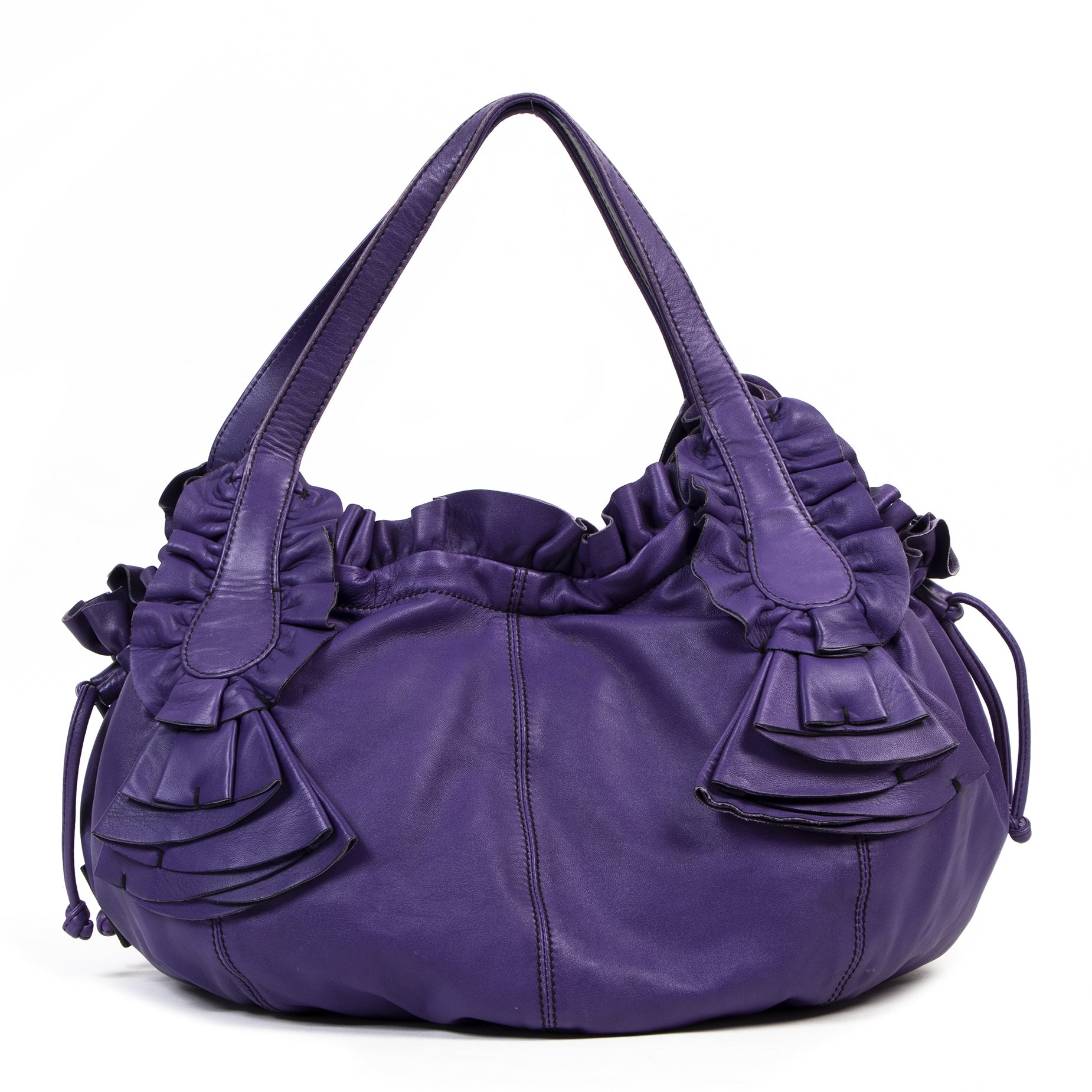 Authentieke Tweedehands Valentino Purple Leather Hobo Shoulder Bag juiste prijs veilig online shoppen luxe merken webshop winkelen Antwerpen België mode fashion