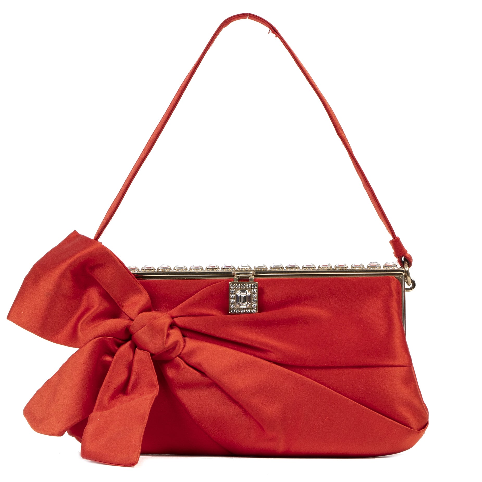 Valentino Red Satin Crystal Evening Bag for the best price at Labellov