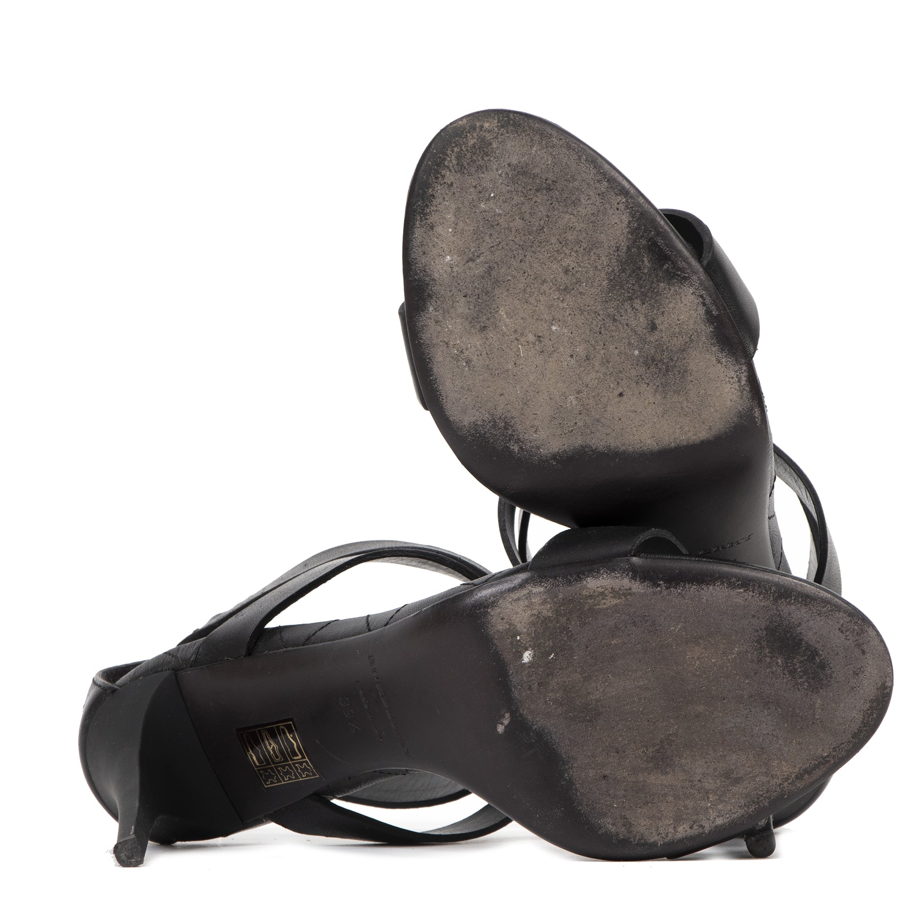 Authentic secondhand Burberry Black Leather Strap Sandals - Size 39,5 designer shoes pumps luxury vintage webshop fashion safe secure online shopping