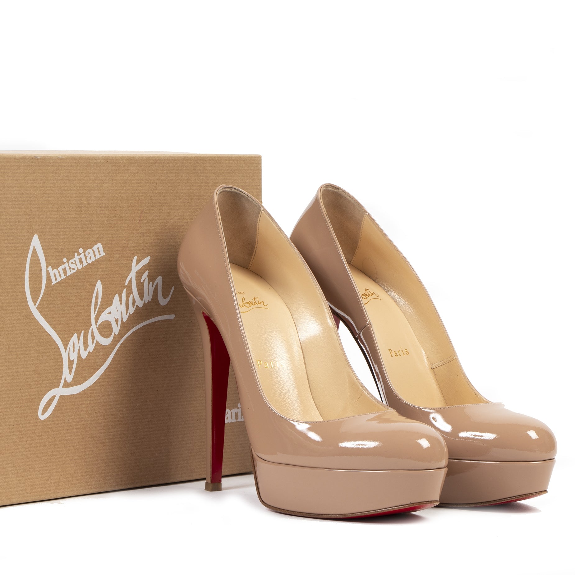 acheter en ligne seconde main Christian Louboutin Bianca 140 Patent Leather Nude Pumps - Size 40