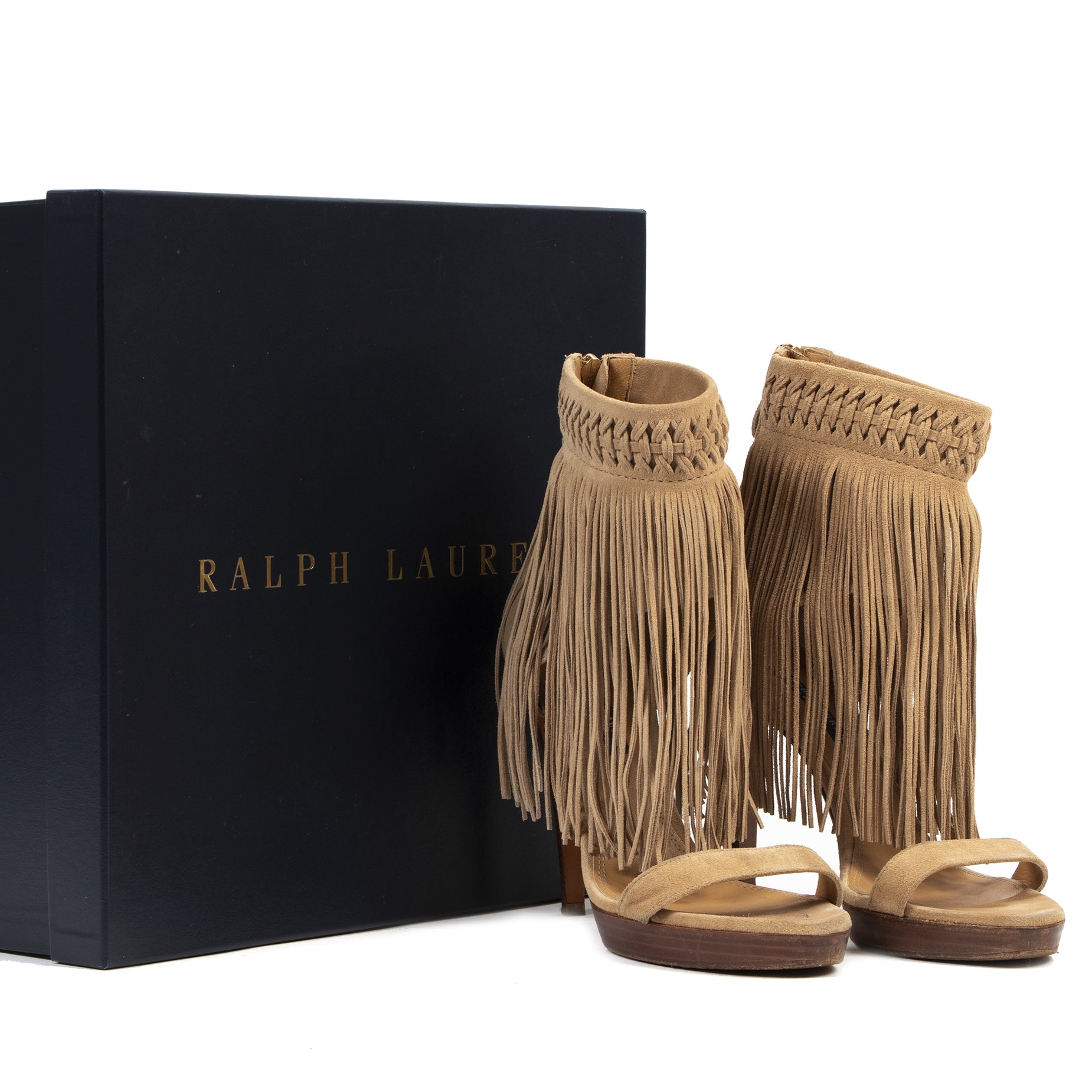 skip the waiting list shop safe online Ralph Lauren Beige Suede Fringe Platform Heels - Size 39,5