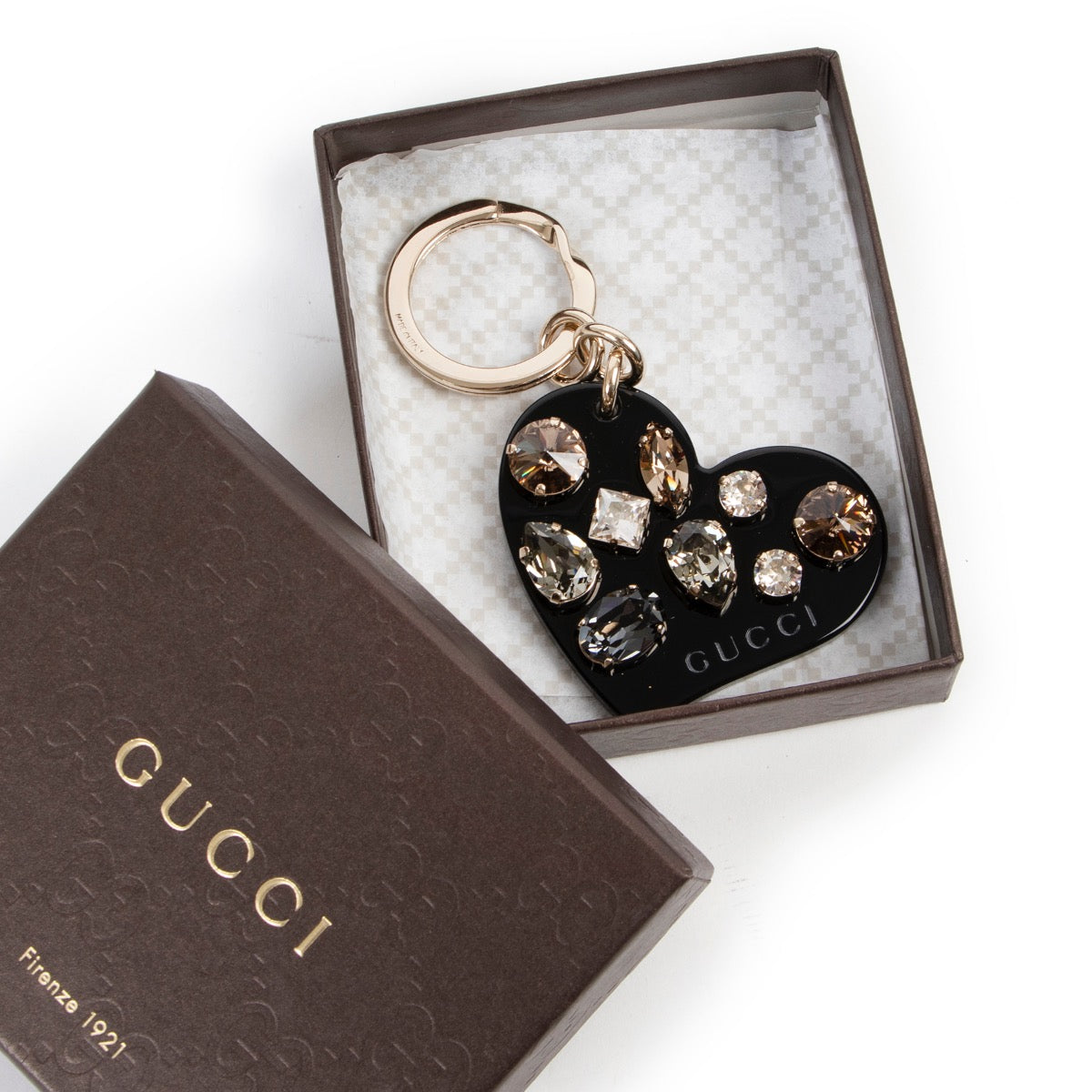 Buy an authentic second hand Gucci Black Heart Shaped Embellished Keychain at Labellov