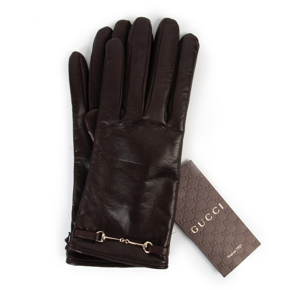 Buy an authentic pair of second hand Gucci Brown Leather Horsebit Gloves at Labellov