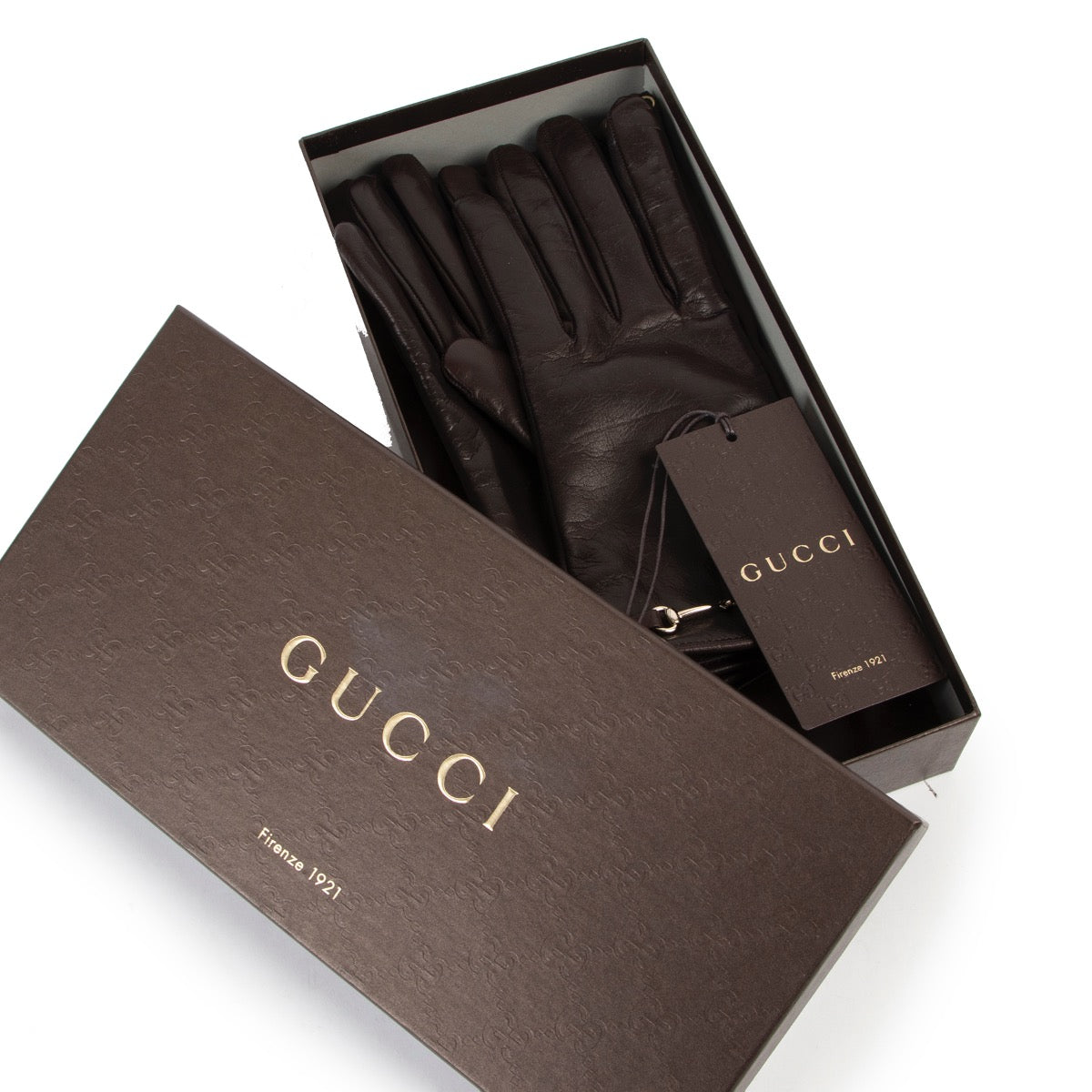 Buy an authentic pair of second hand Gucci Brown Leather Horsebit Gloves at Labellov