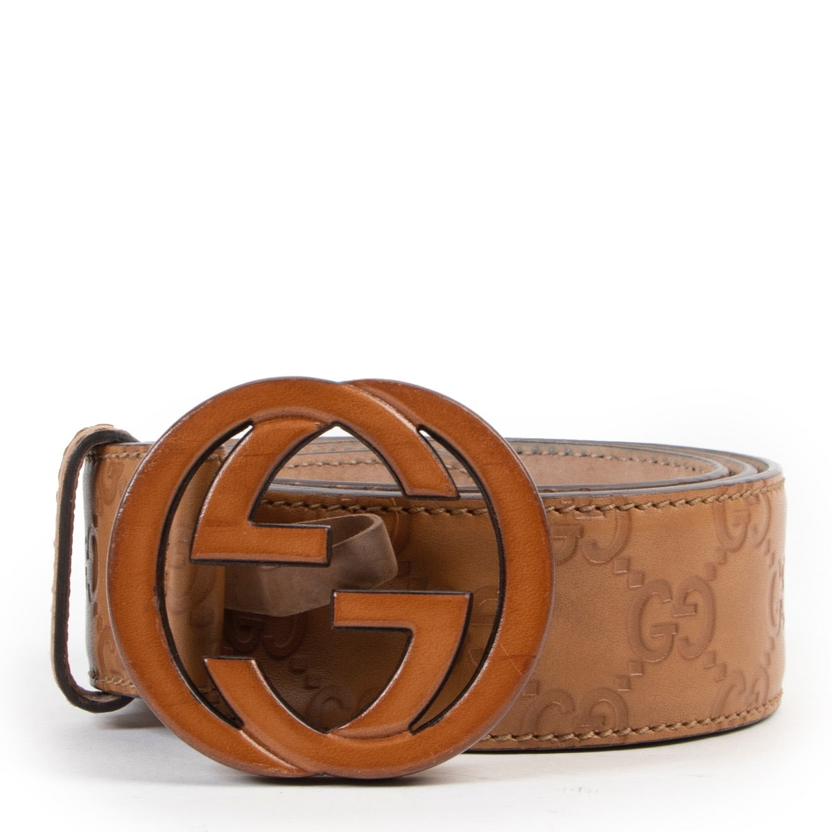 Buy an authentic second hand Gucci Camel Leather & Wood Buckle Belt - Size 90 at Labellov