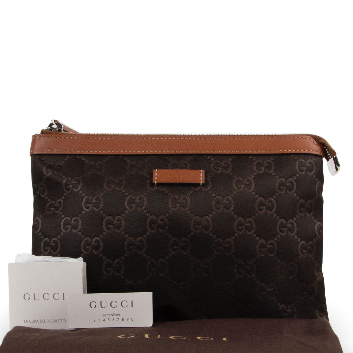 Buy an authentic second hand Gucci Brown Nylon Clutch Pouch at Labellov