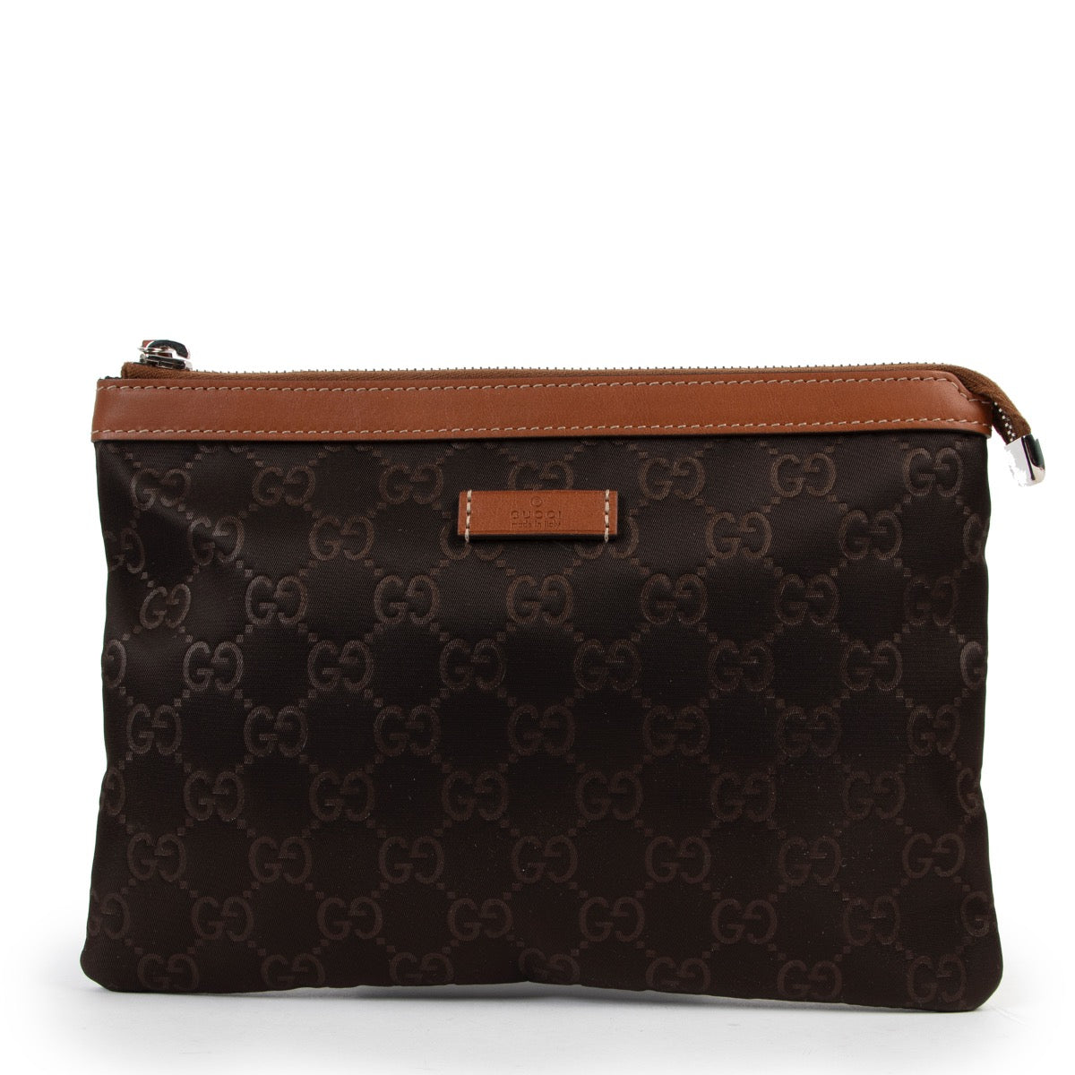 Buy an authentic second hand Gucci Brown Nylon Clutch Pouch at Labellov