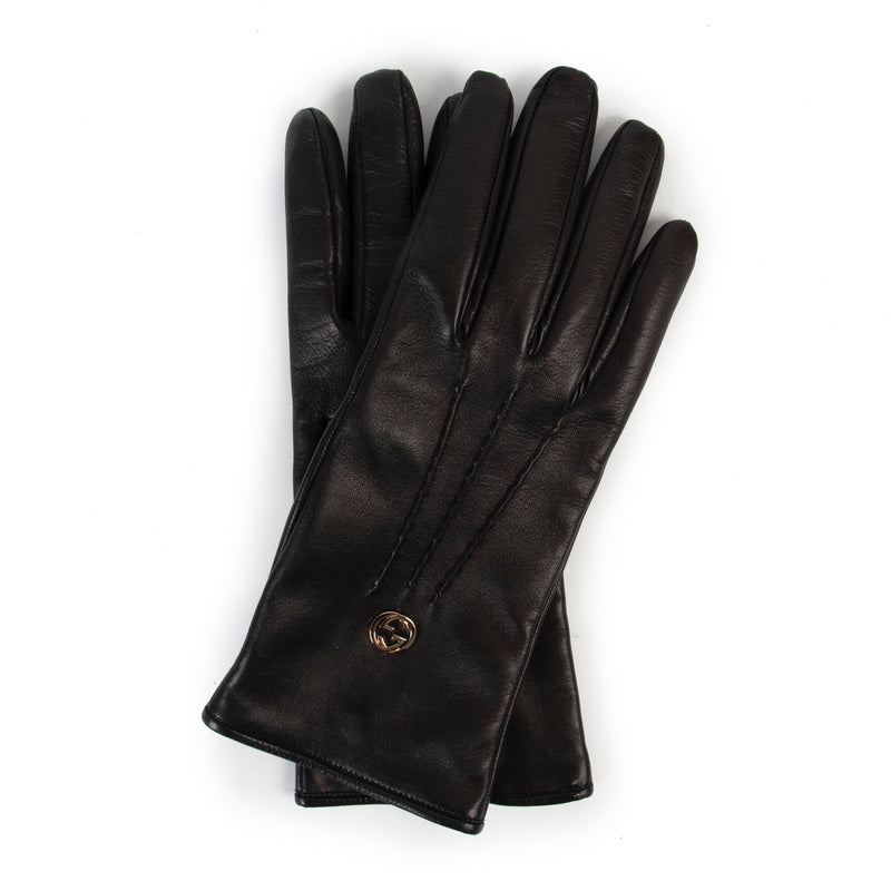 Buy an authentic pair of second hand Gucci black leather logo gloves at Labellov