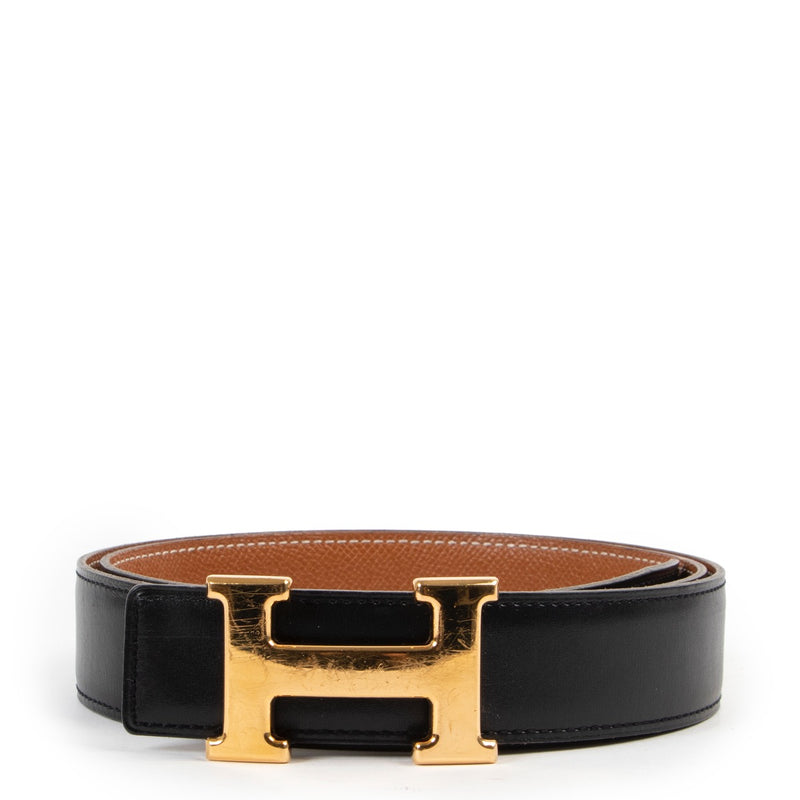 Hermès Gold and Black Reversible H Constance Belt 32 cm - Size 90