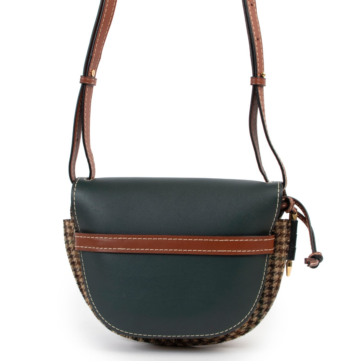 Buy an 100% authentic second hand Loewe Gate Small Forest Green And Tweed Houndtooth Crossbody Bag at Labellov