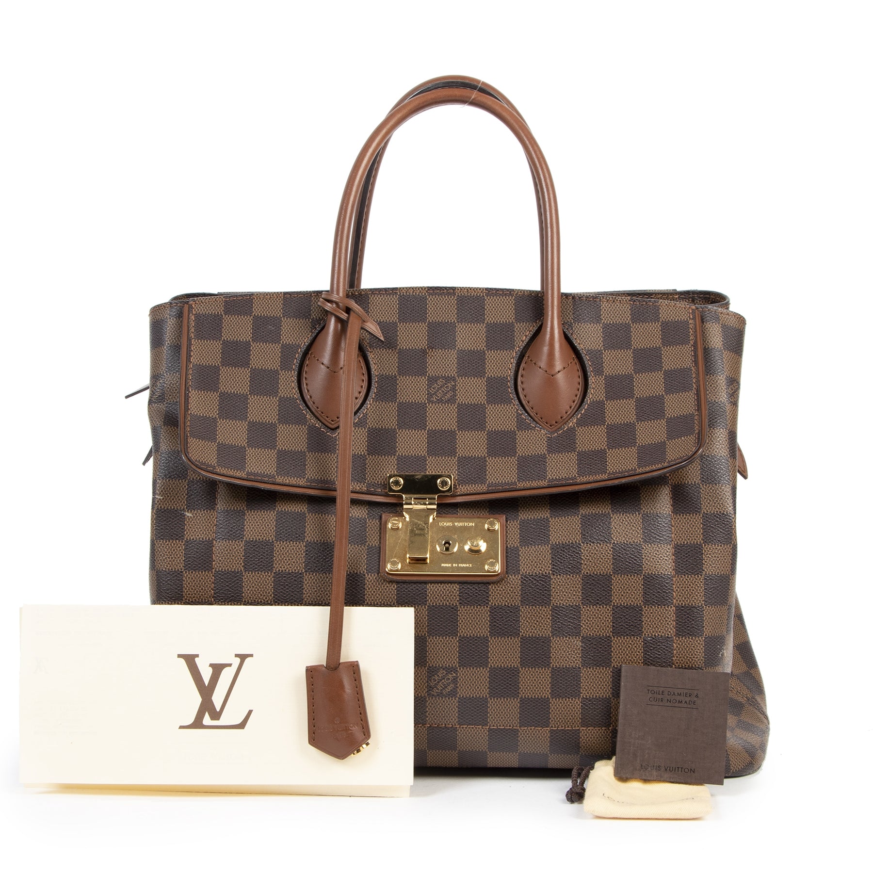 Authentic secondhand Louis Vuitton Ascot Damier Ebene Leather designer bags fashion luxury vintage webshop safe secure online shopping