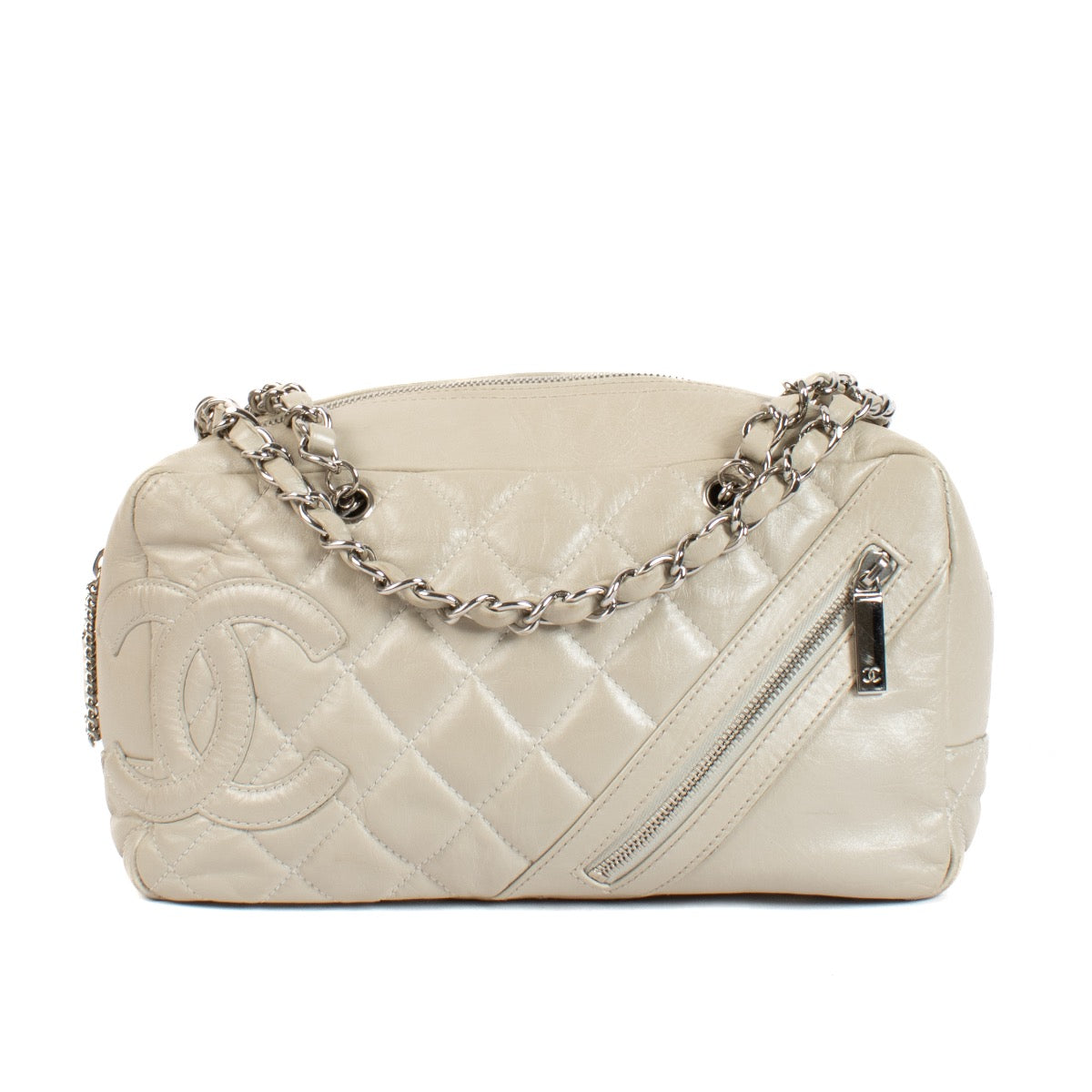 shop 100% authentic second hand Chanel Pearl Aged Quilted Calfskin Cotton Club Bowler Bag on Labellov.com