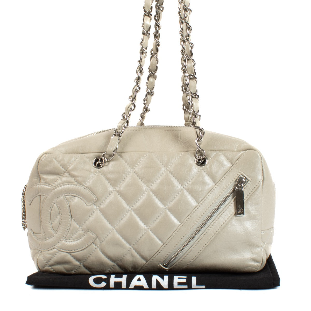 shop 100% authentic second hand Chanel Pearl Aged Quilted Calfskin Cotton Club Bowler Bag on Labellov.com