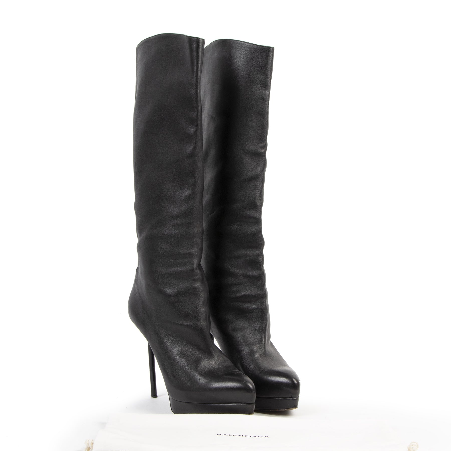 Authentieke tweedehands vintage Yves Saint Laurent Black Knee Boots - Size 40,5 bij online webshop LabelLOV