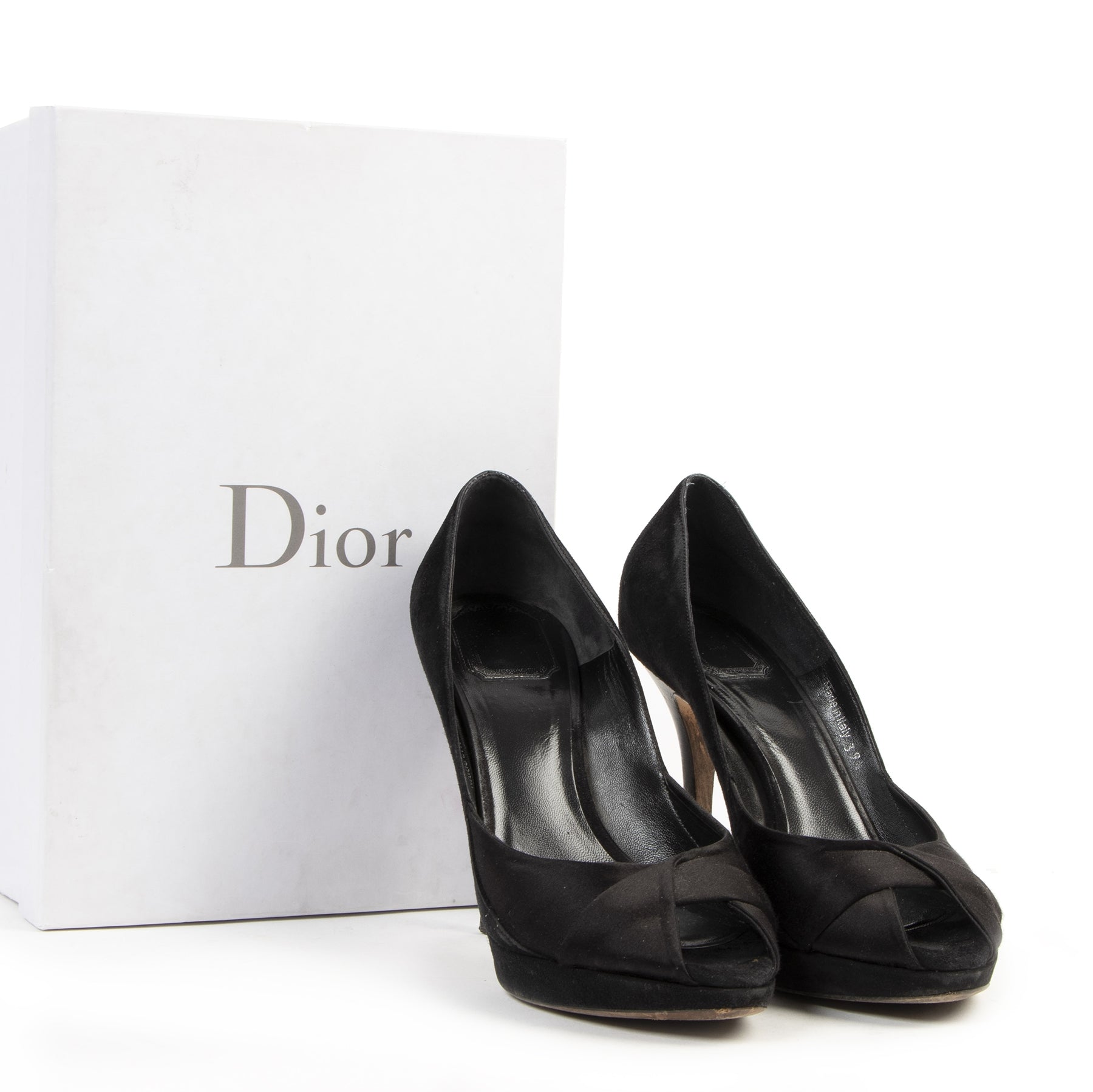 Authentic secondhand Dior Black Open Toe Heels - size 39,5 designer pumps shoes accessories fashion luxury vintage webshop safe secure online shopping wordwide shipping designer high end brands